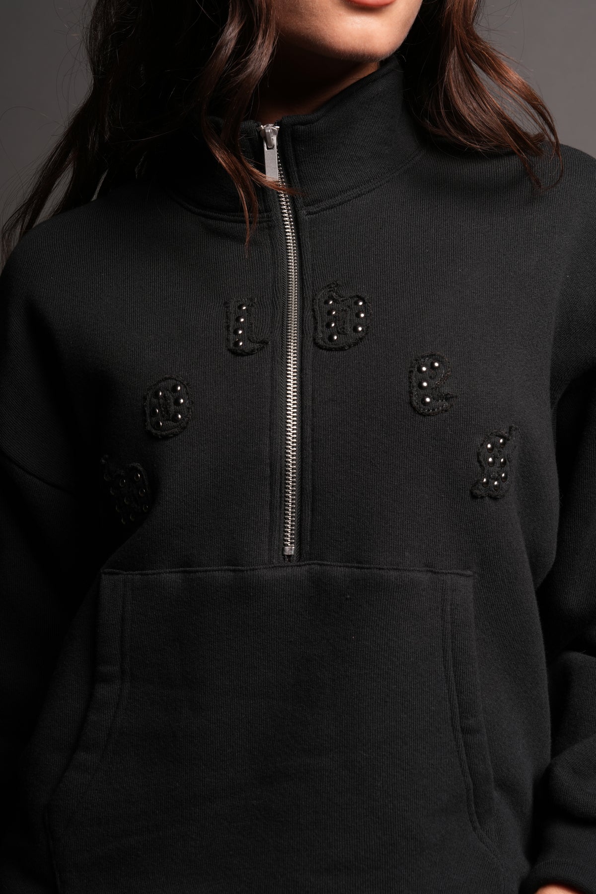 Stud Pyramid She Everson Mockneck Sweater In Black