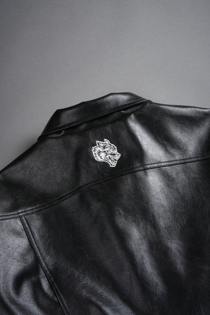 Single Wolf Faux Leather American Cropped Jacket in Darc Charcoal