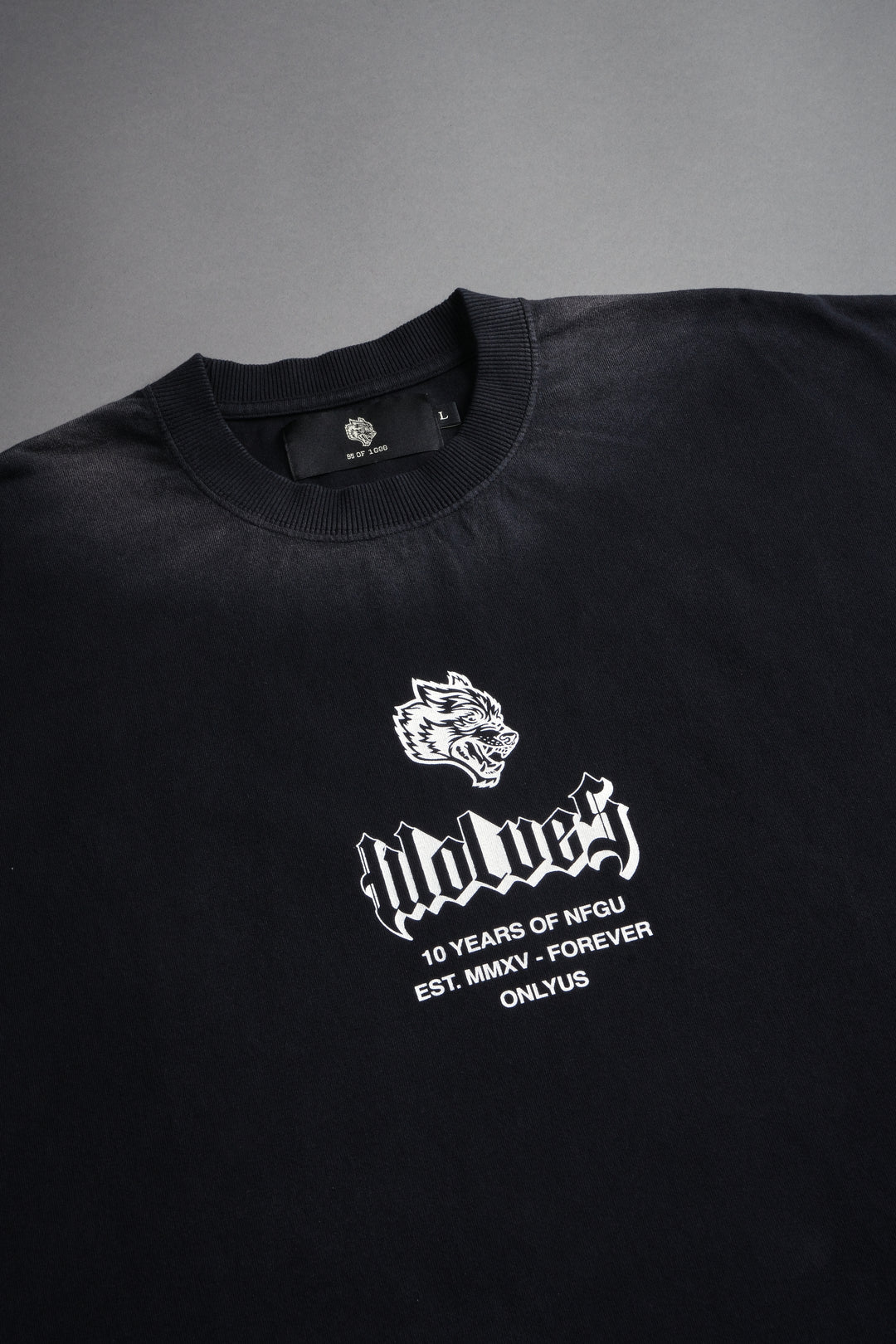 10 Years of NFGU Grunge Cut-Off Tee in Black Drift Wash