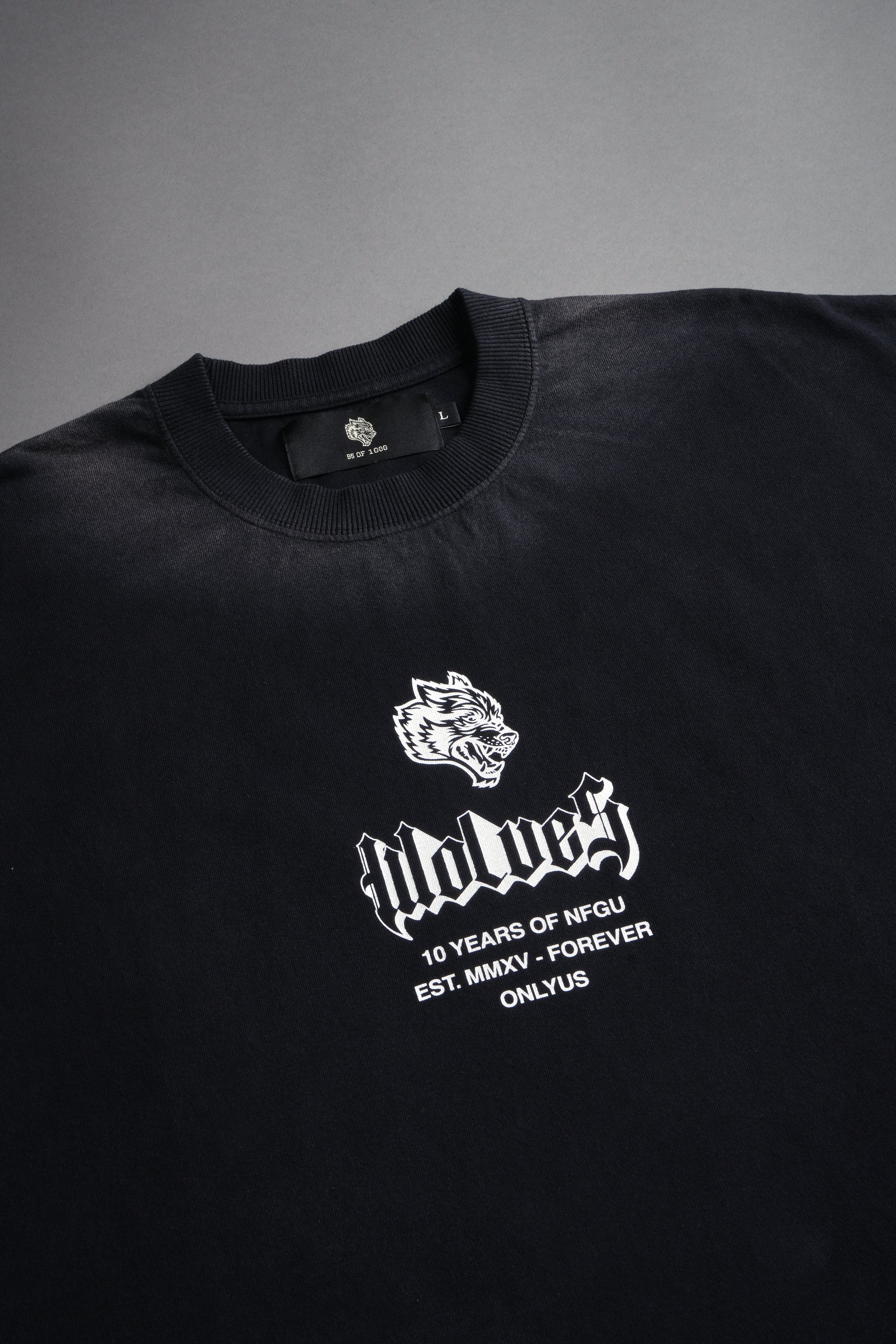 10 Years of NFGU Grunge Cut-Off Tee in Black Drift Wash
