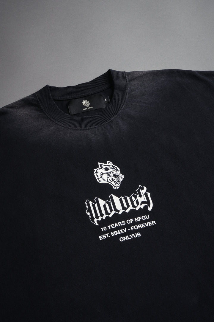 10 Years of NFGU Grunge Cut-Off Tee in Black Drift Wash