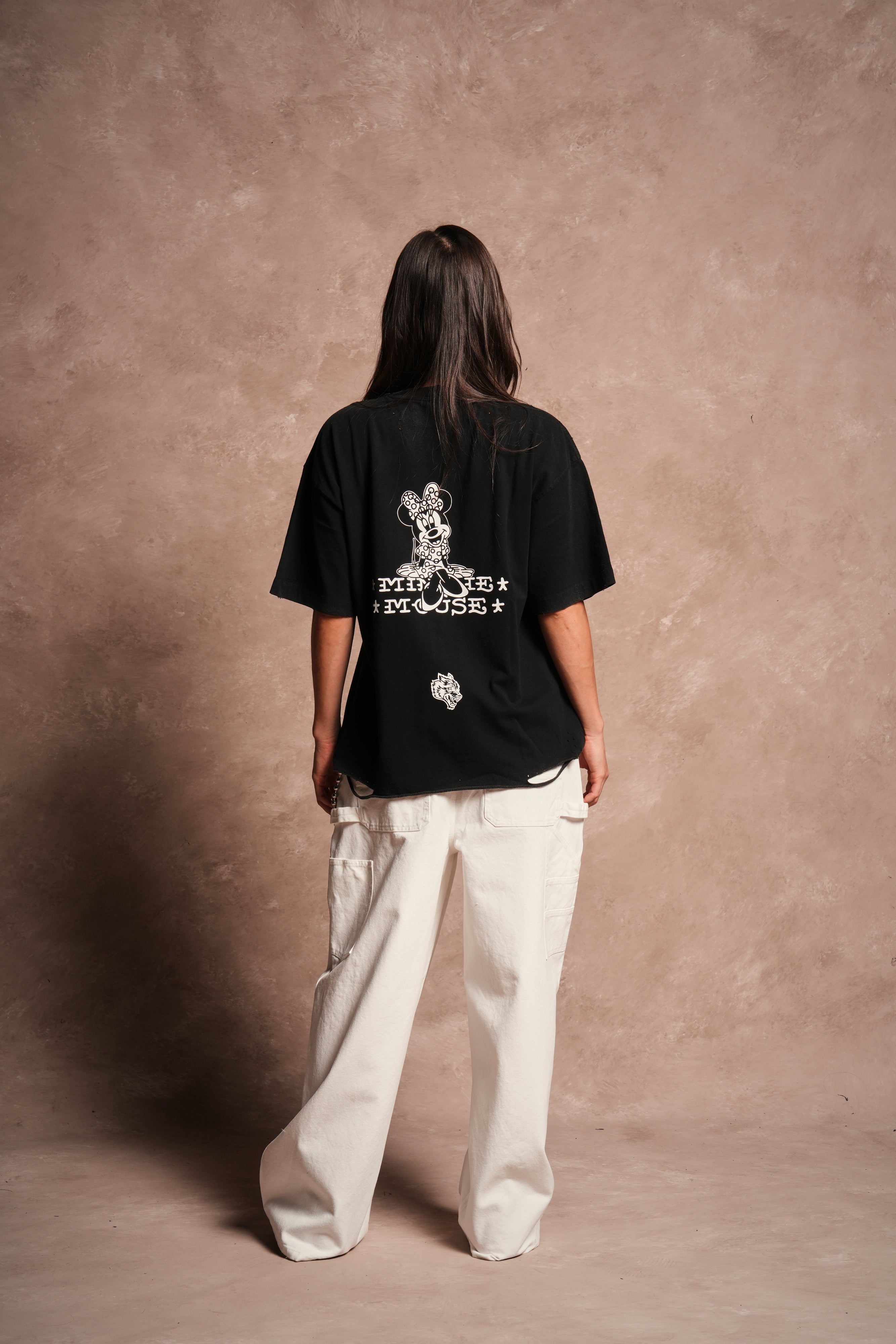 Minnie Mouse Forever Distressed Grunge Tee in Black