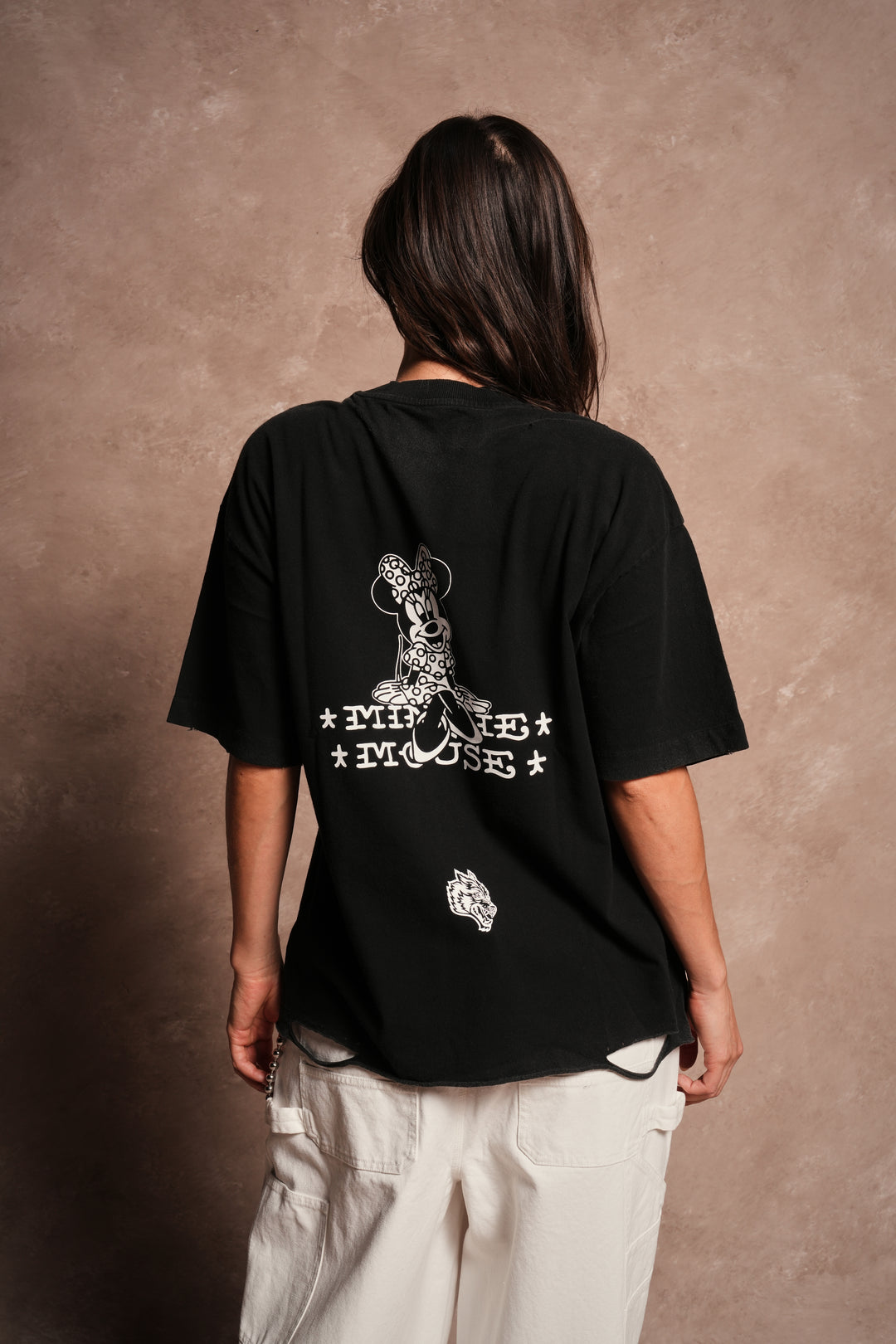 Minnie Mouse Forever Distressed Grunge Tee in Black