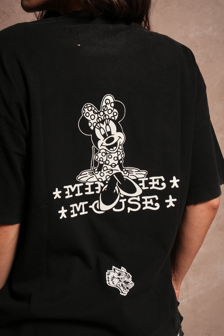 Minnie Mouse Forever Distressed Grunge Tee in Black
