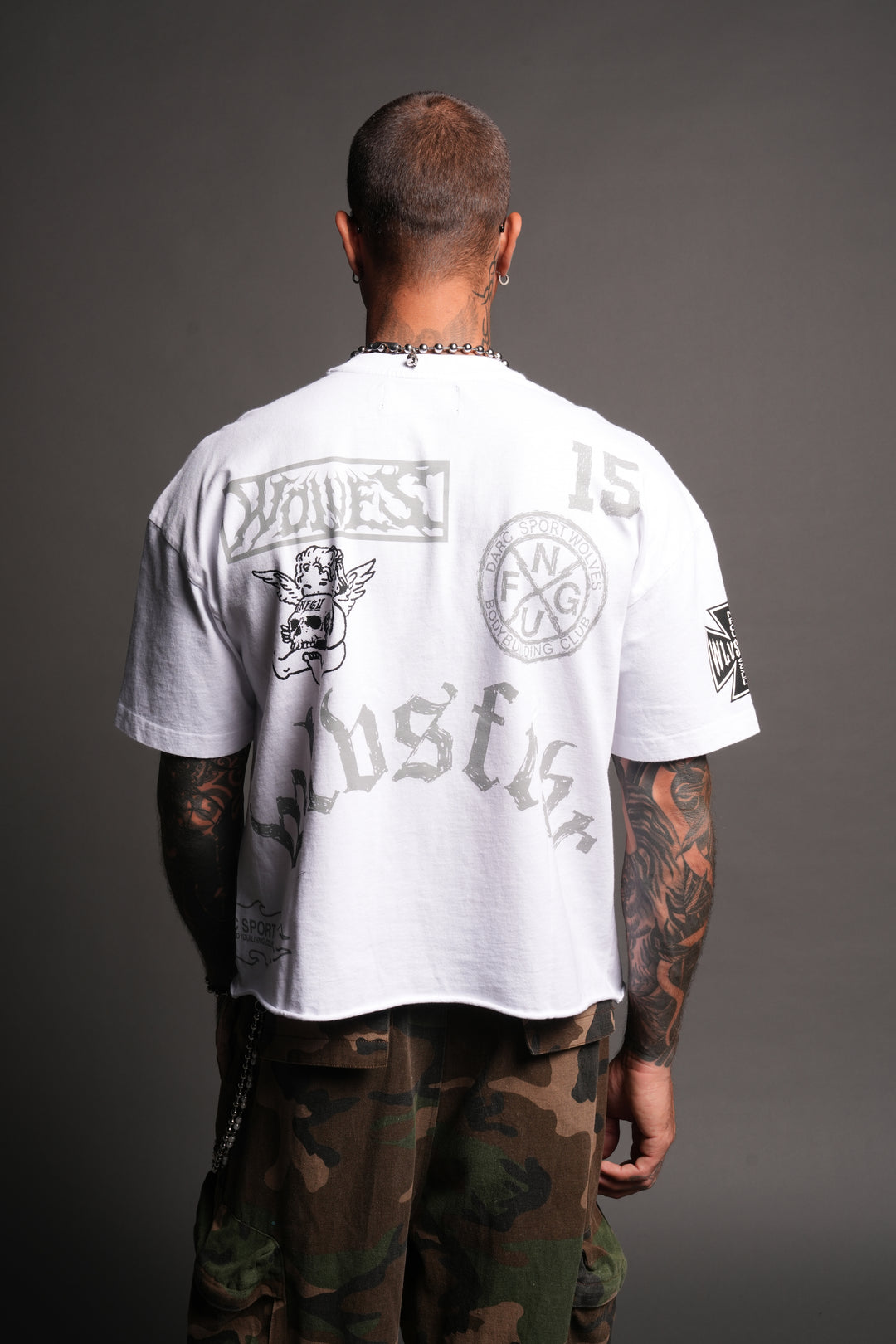 Flash Core Grunge Mid Length Raw Hem Tee In White