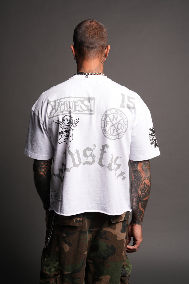 Flash Core Grunge Mid Length Raw Hem Tee In White