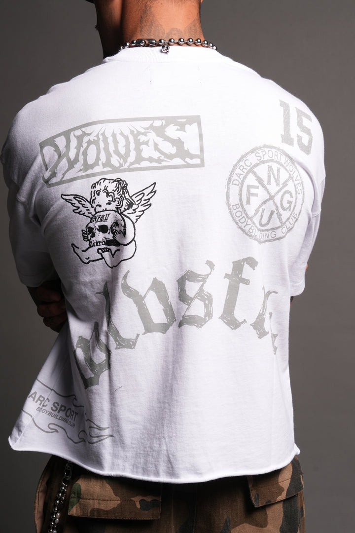 Flash Core Grunge Mid Length Raw Hem Tee In White