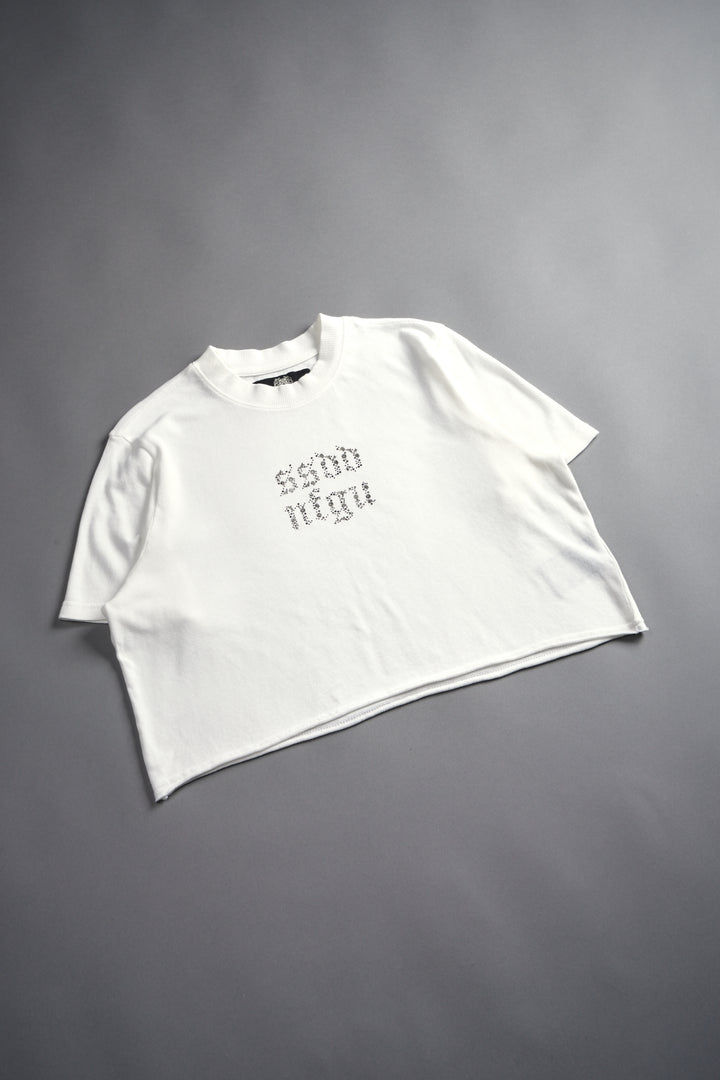 Crystal Code "Premium" Oversized (Cropped) Tee in Cream