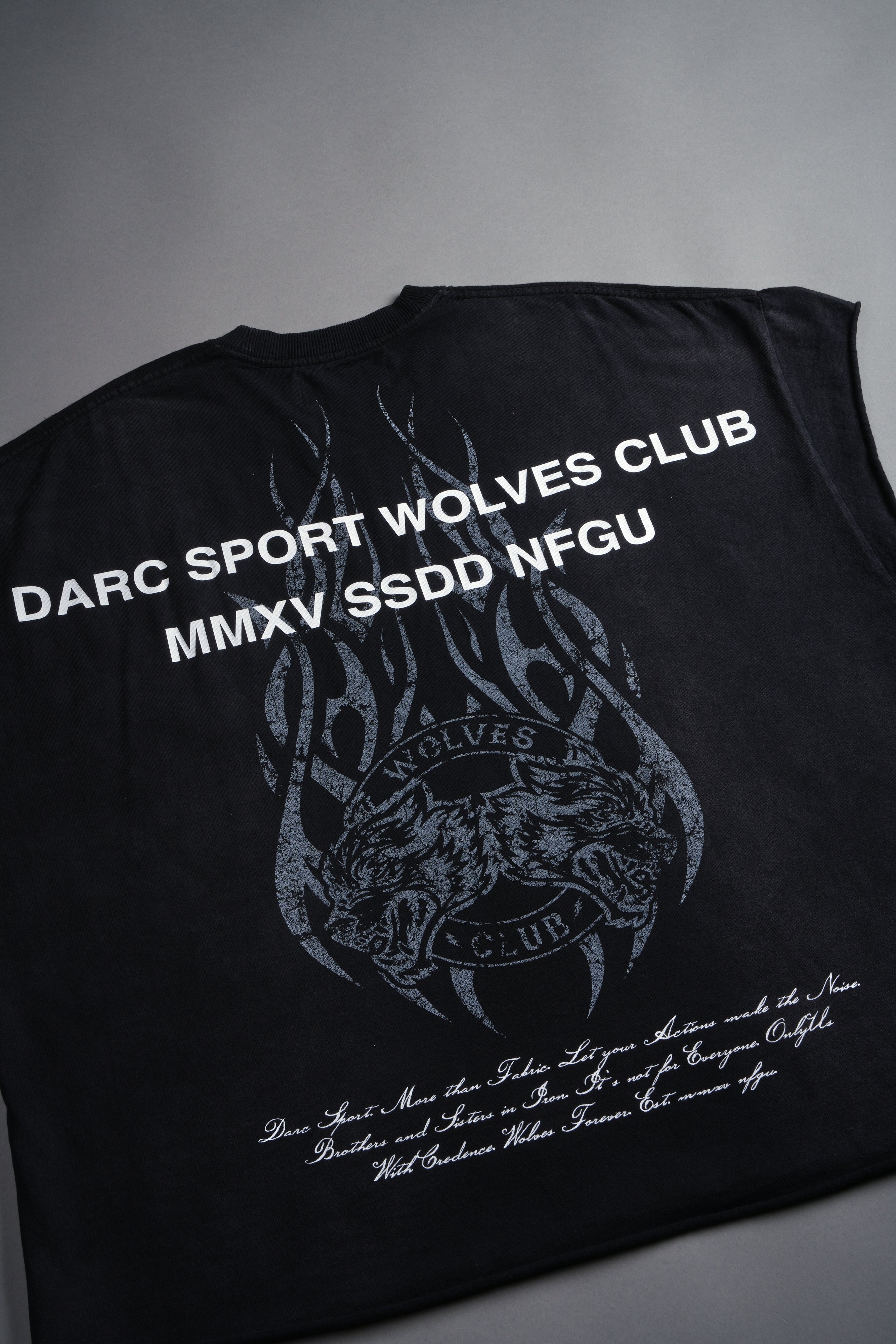Finite Flame Grunge Cut-Off Tee in Black Inverted Sun Fade