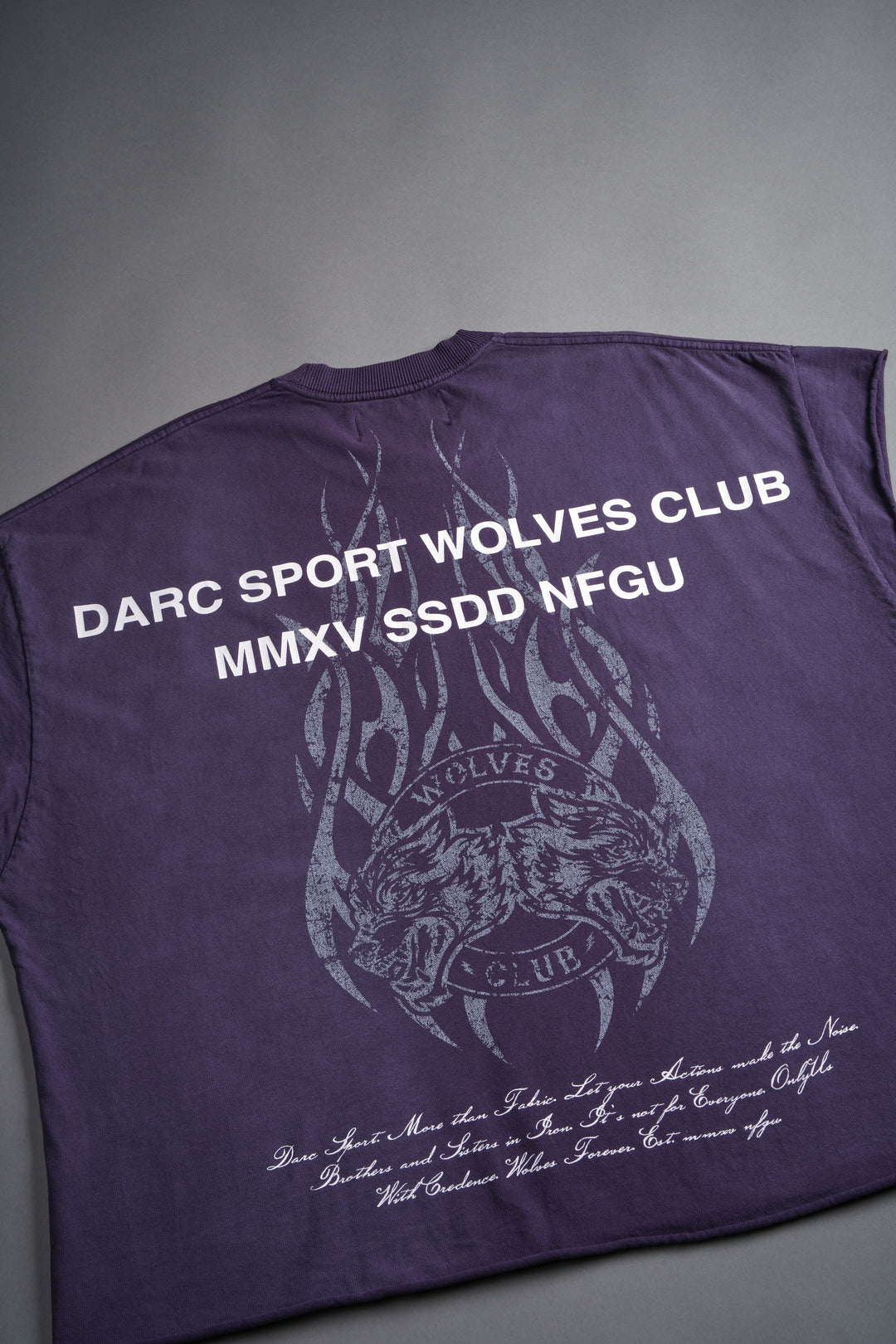 Finite Flame Grunge Cut-Off Tee in Phantom Purple Inverted Sun Fade