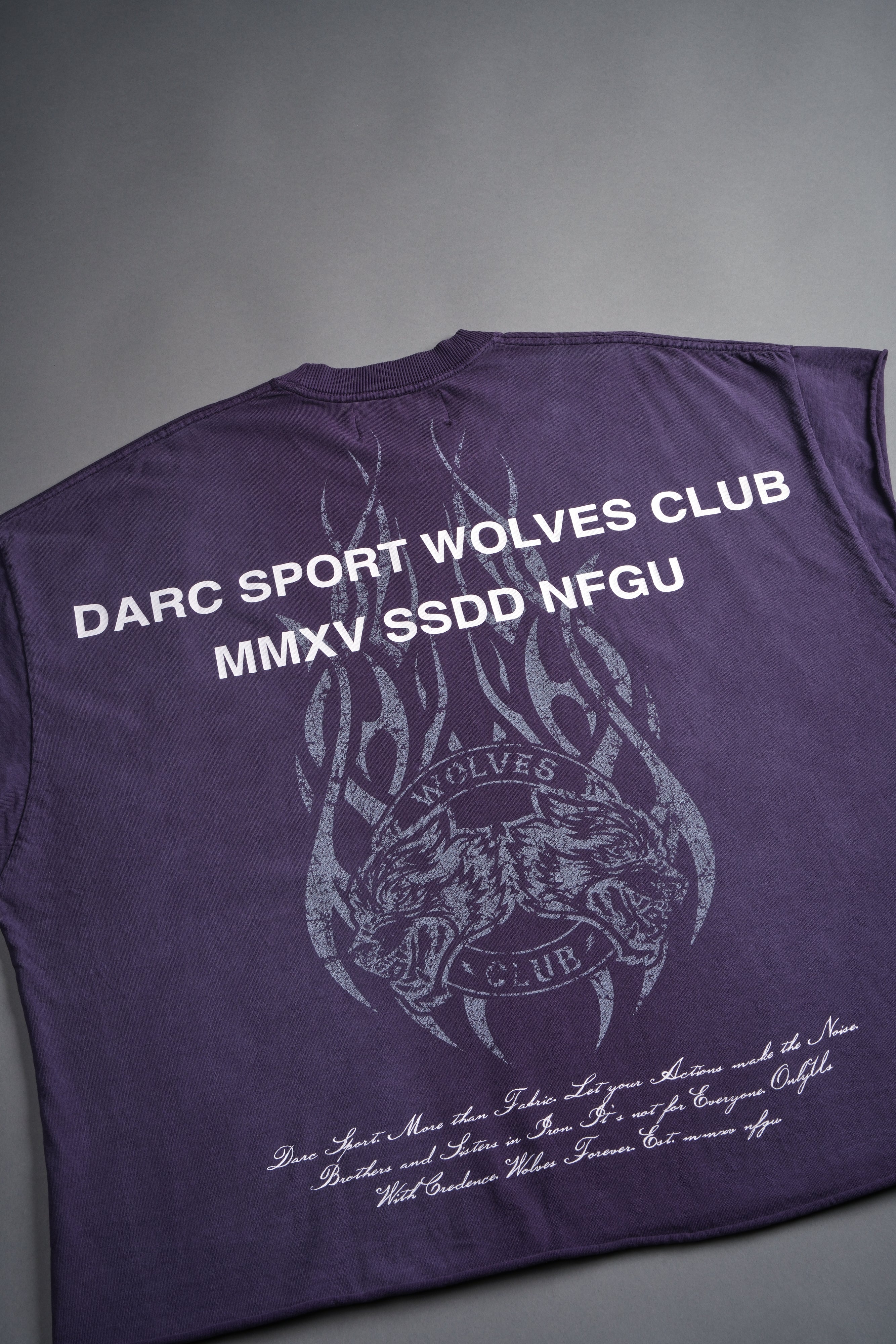 Finite Flame Grunge Cut-Off Tee in Phantom Purple Inverted Sun Fade