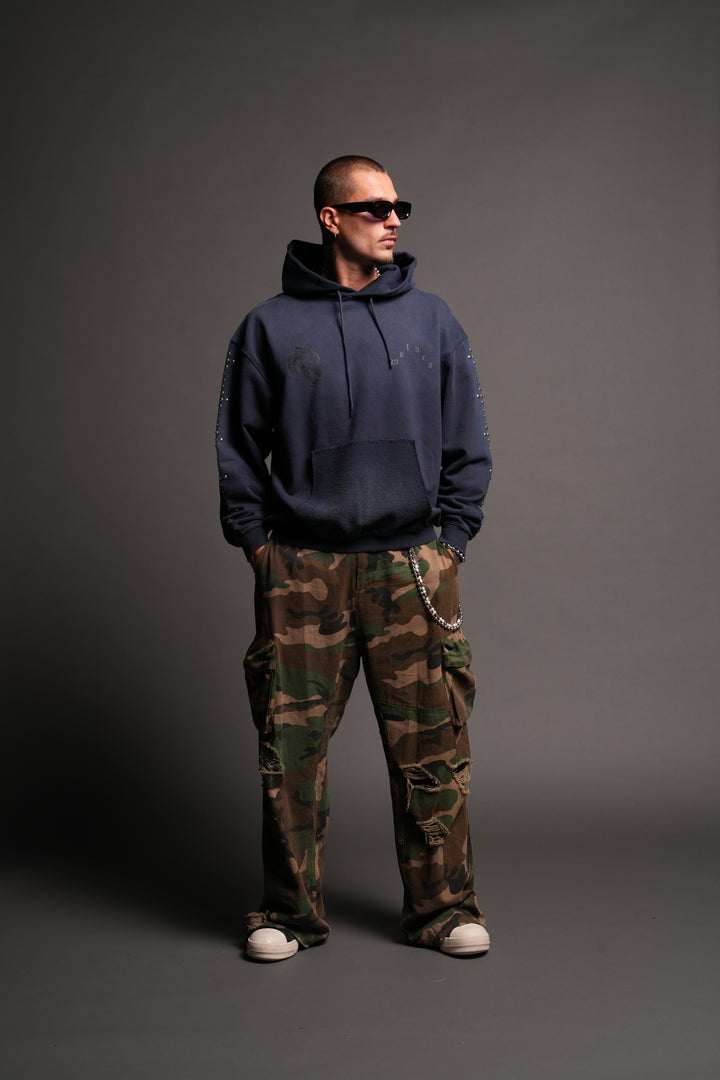 Wolves Heritage Grunge Moatis Hoodie In Navy Sun Fade