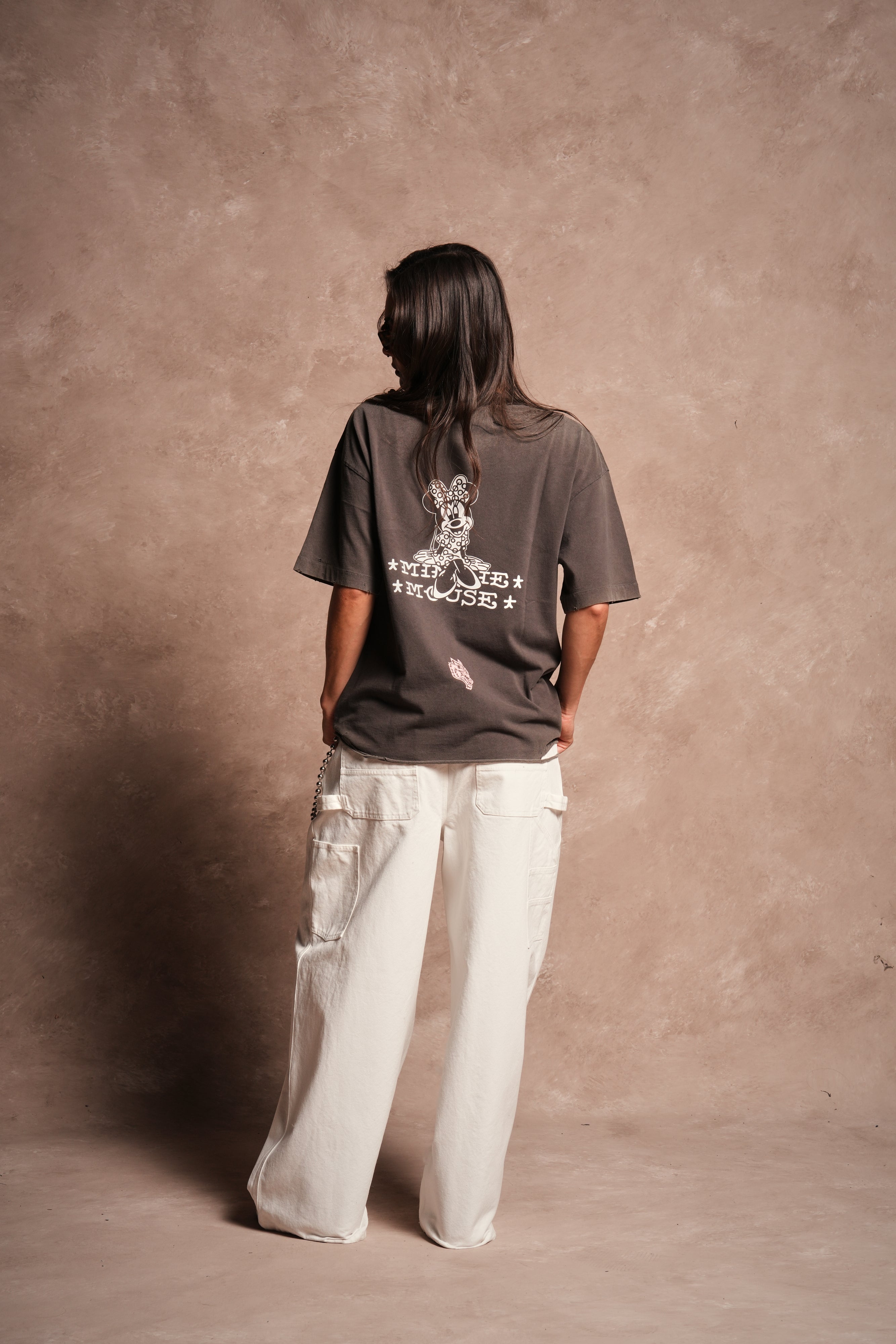 Minnie Mouse Forever Distressed Grunge Tee in Wolf Gray