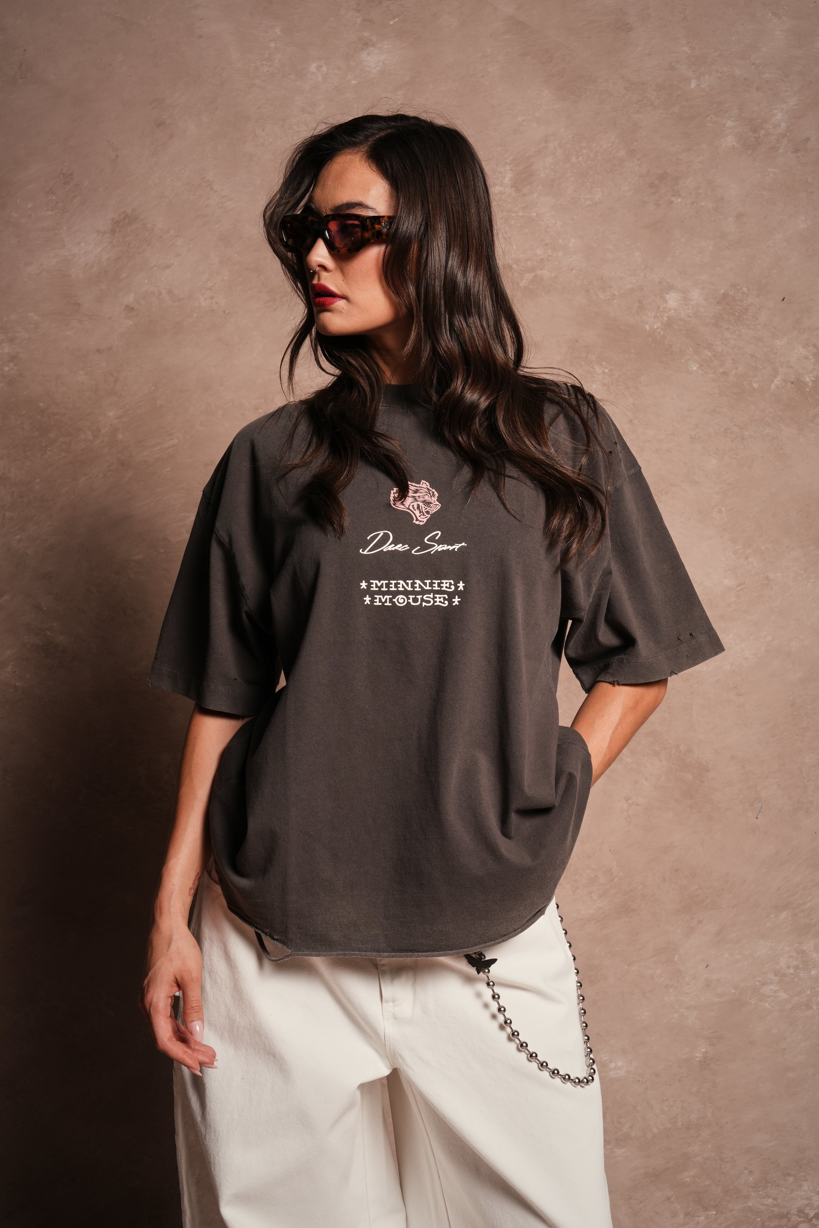 Minnie Mouse Forever Distressed Grunge Tee in Wolf Gray