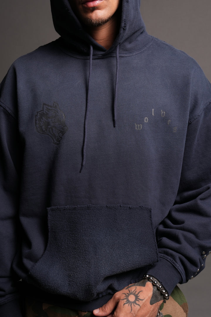 Wolves Heritage Grunge Moatis Hoodie In Navy Sun Fade