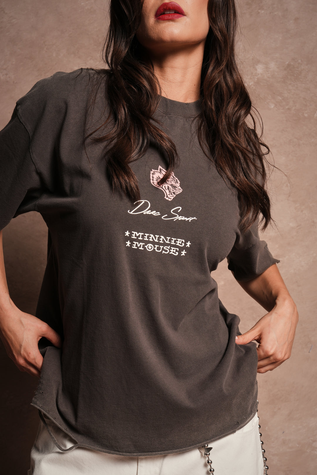 Minnie Mouse Forever Distressed Grunge Tee in Wolf Gray