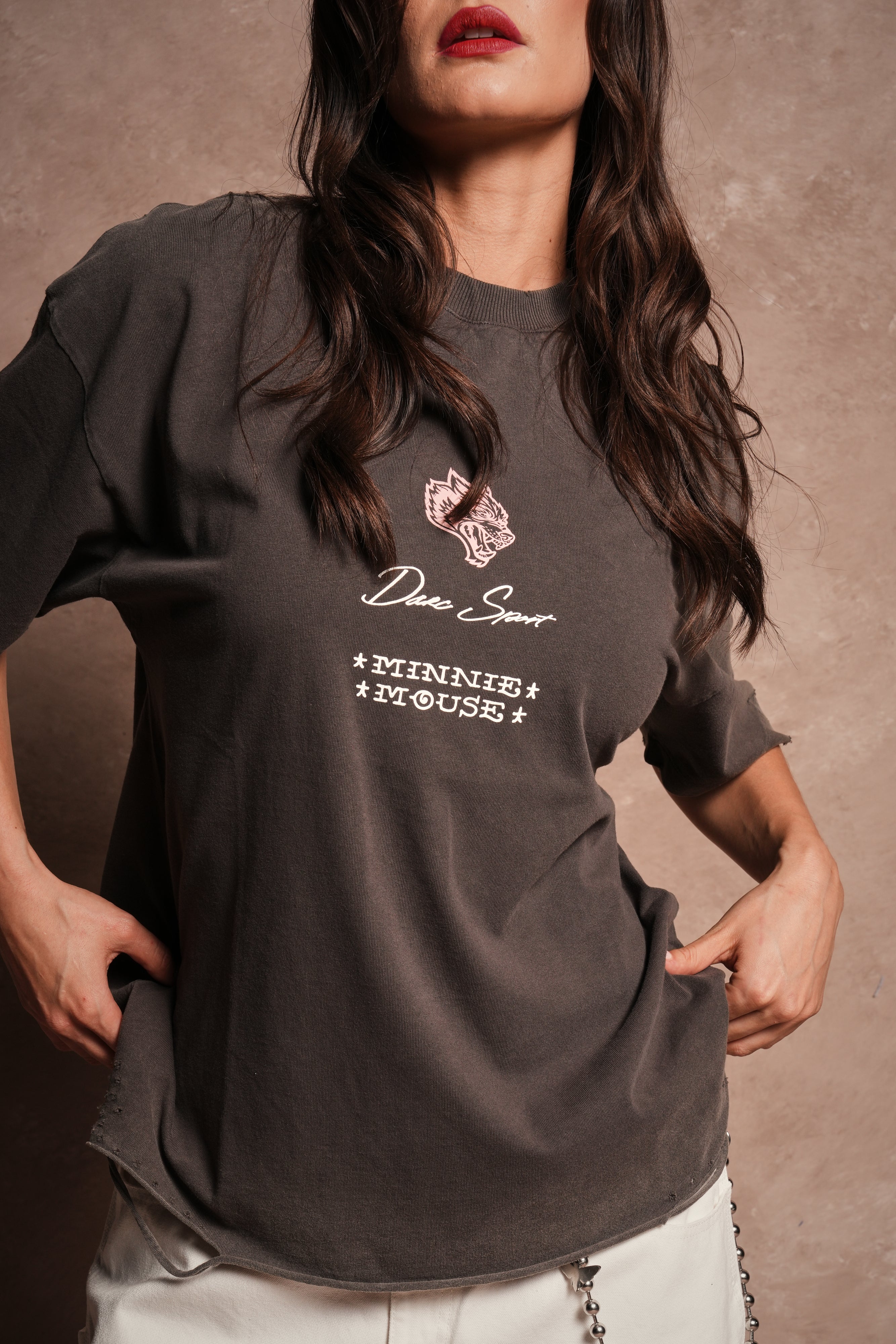 Minnie Mouse Forever Distressed Grunge Tee in Wolf Gray