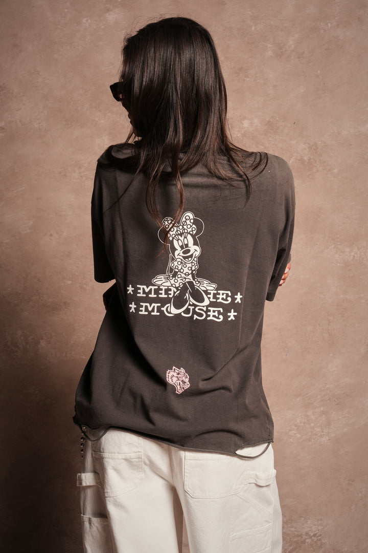 Minnie Mouse Forever Distressed Grunge Tee in Wolf Gray