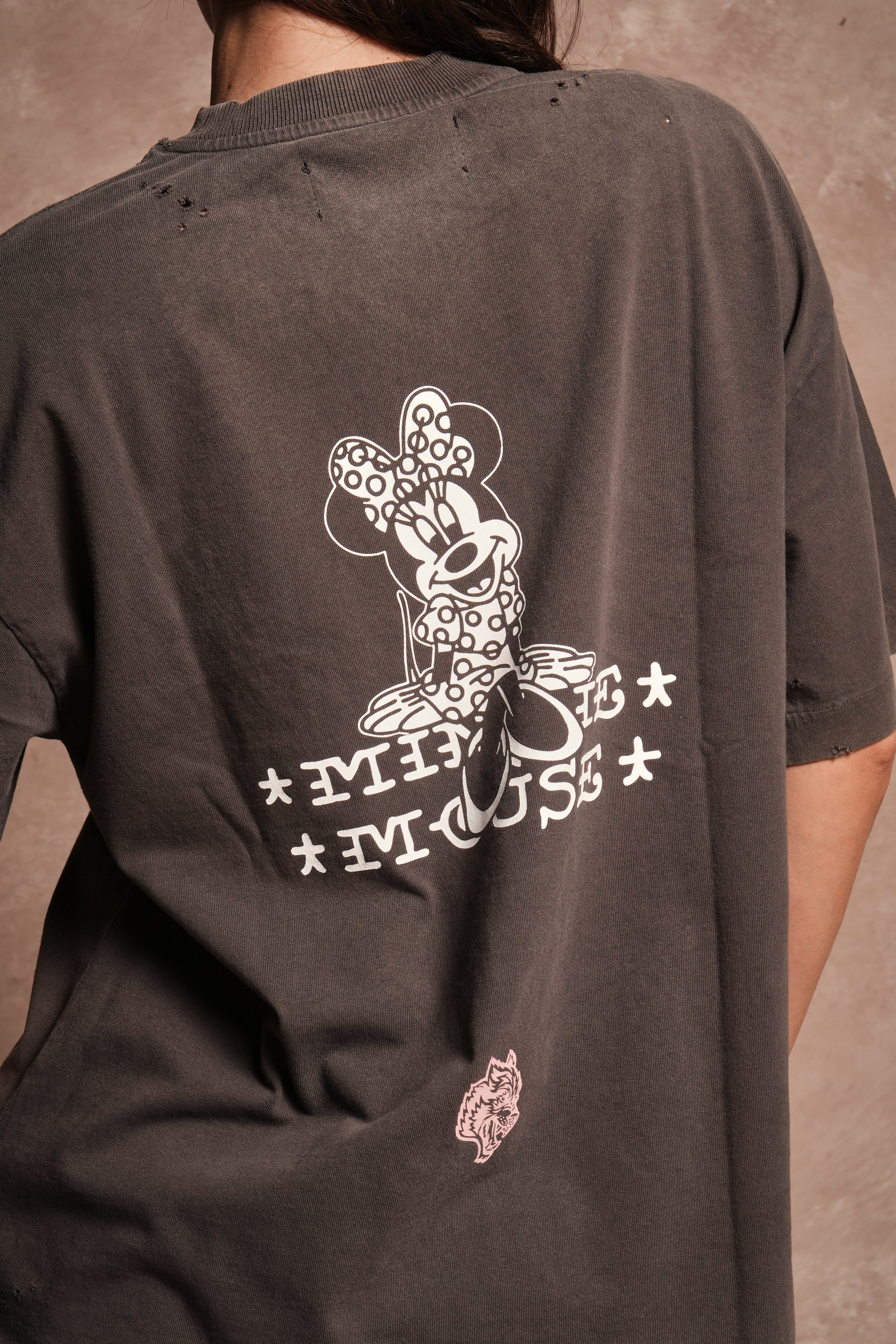 Minnie Mouse Forever Distressed Grunge Tee in Wolf Gray