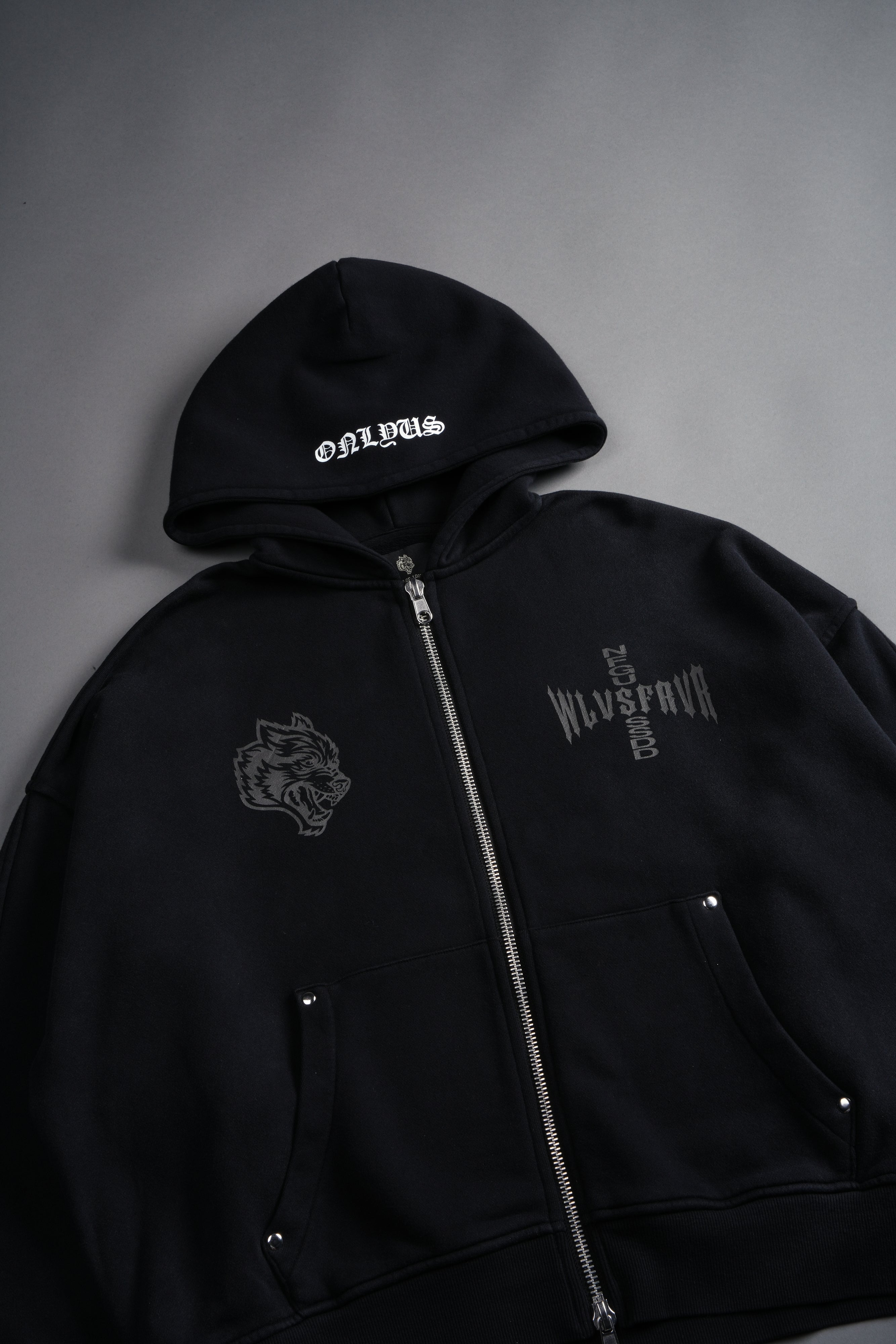 ♡*。゜Duuui Iron Code Darco Double Zip Hoodie in Black Inverted Sun Fade