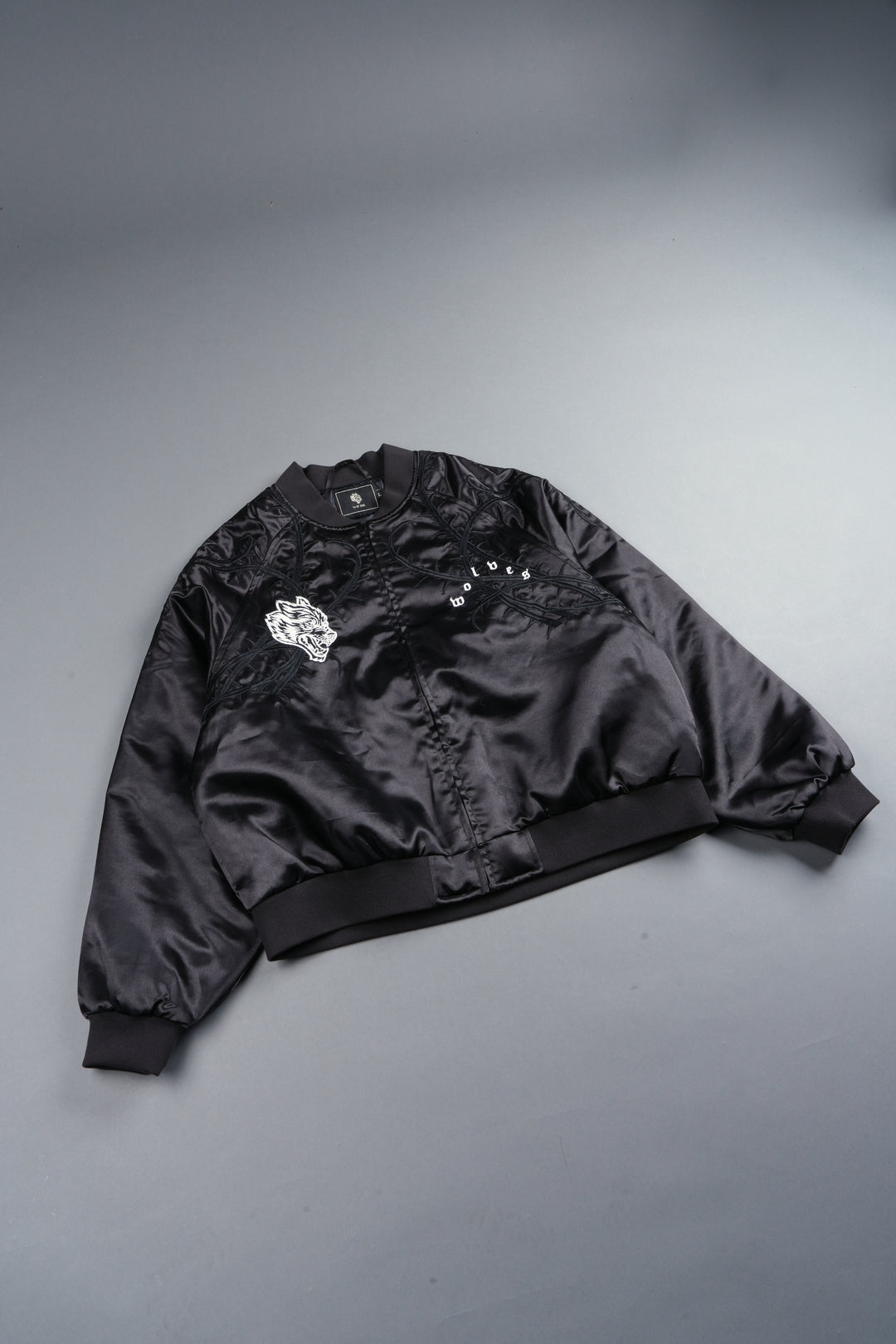 Thorns Frvr Cropped Satin Bomber Jacket In Black