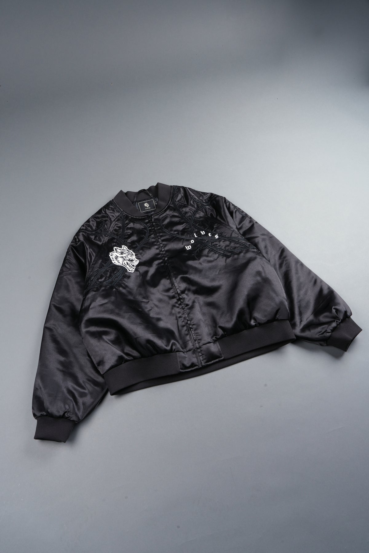 Thorns Frvr Cropped Satin Bomber Jacket In Black