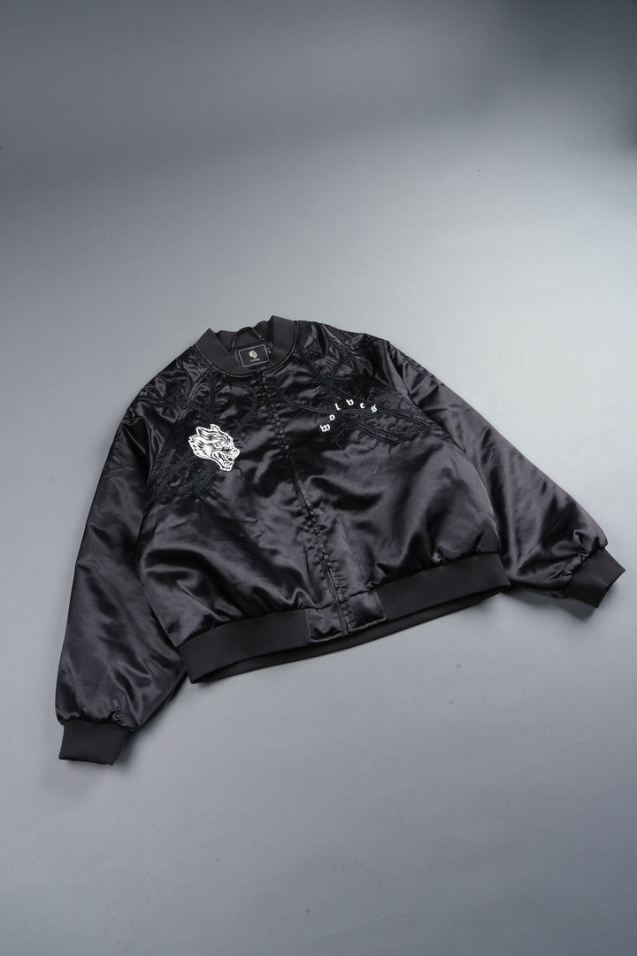 Thorns Frvr Cropped Satin Bomber Jacket In Black