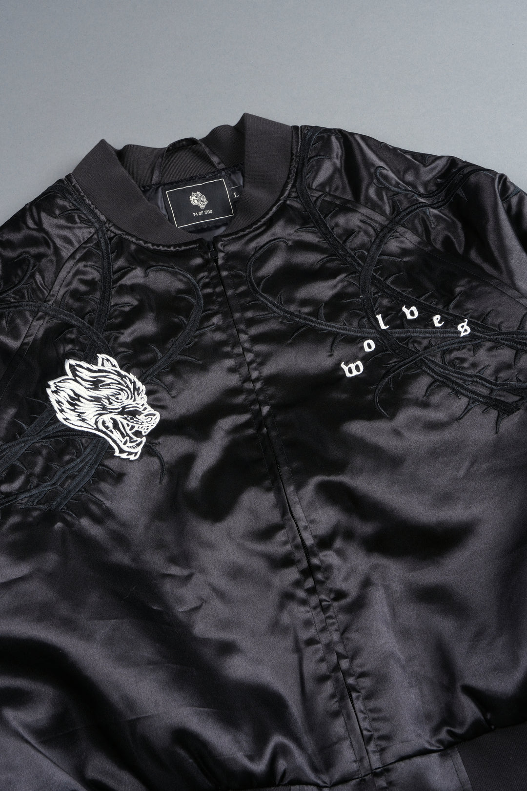 Thorns Frvr Cropped Satin Bomber Jacket In Black