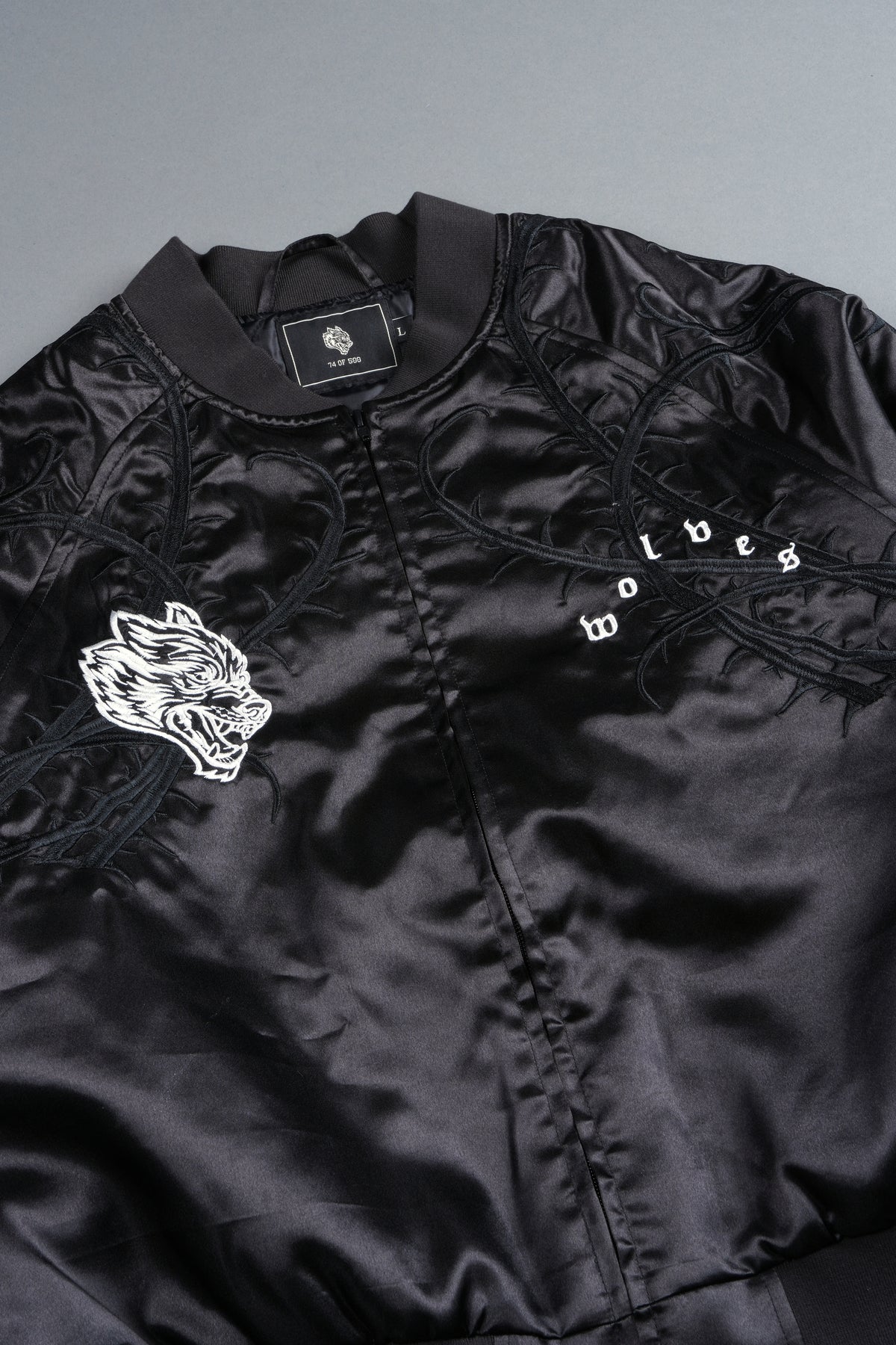Thorns Frvr Cropped Satin Bomber Jacket In Black