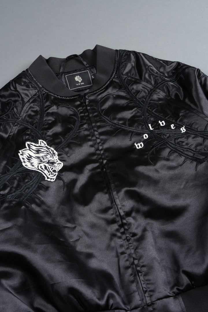 Thorns Frvr Cropped Satin Bomber Jacket In Black