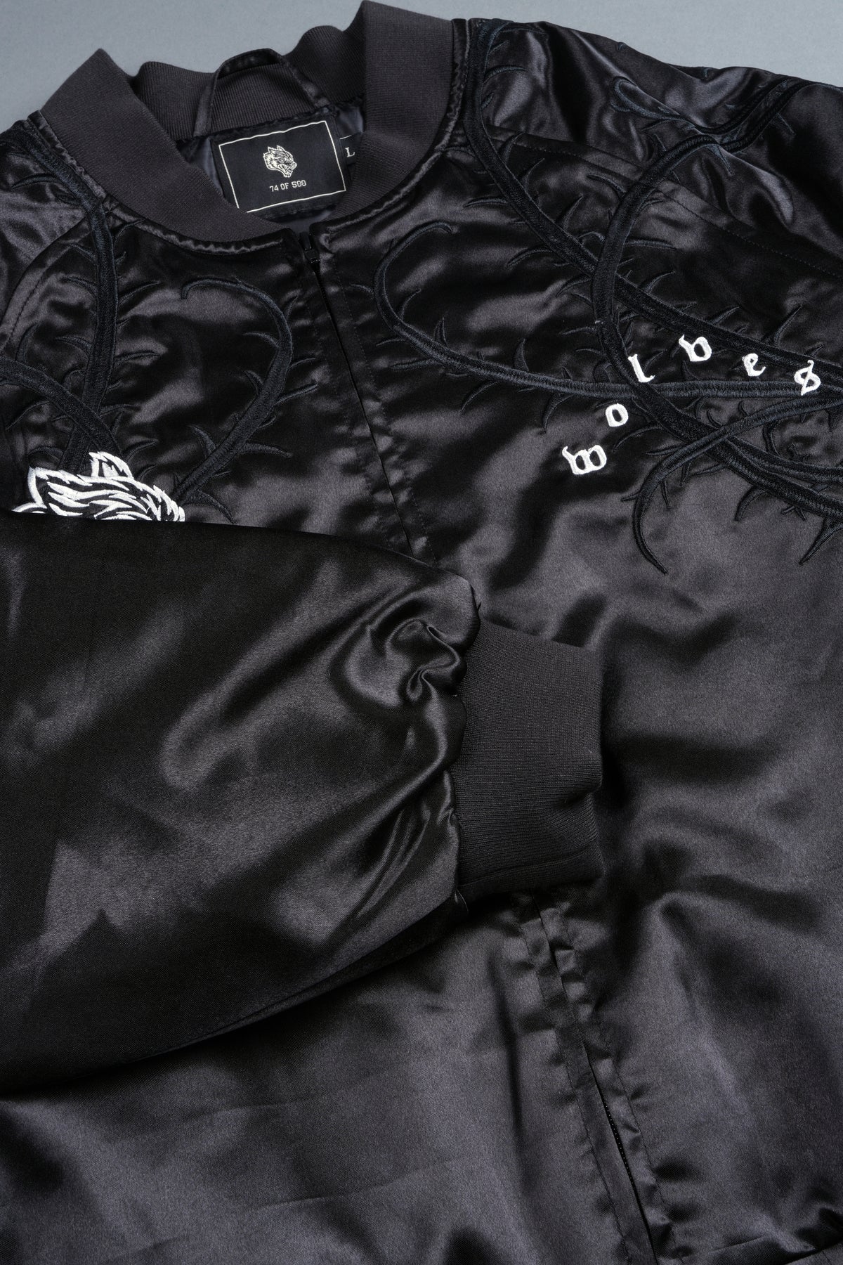 Thorns Frvr Cropped Satin Bomber Jacket In Black