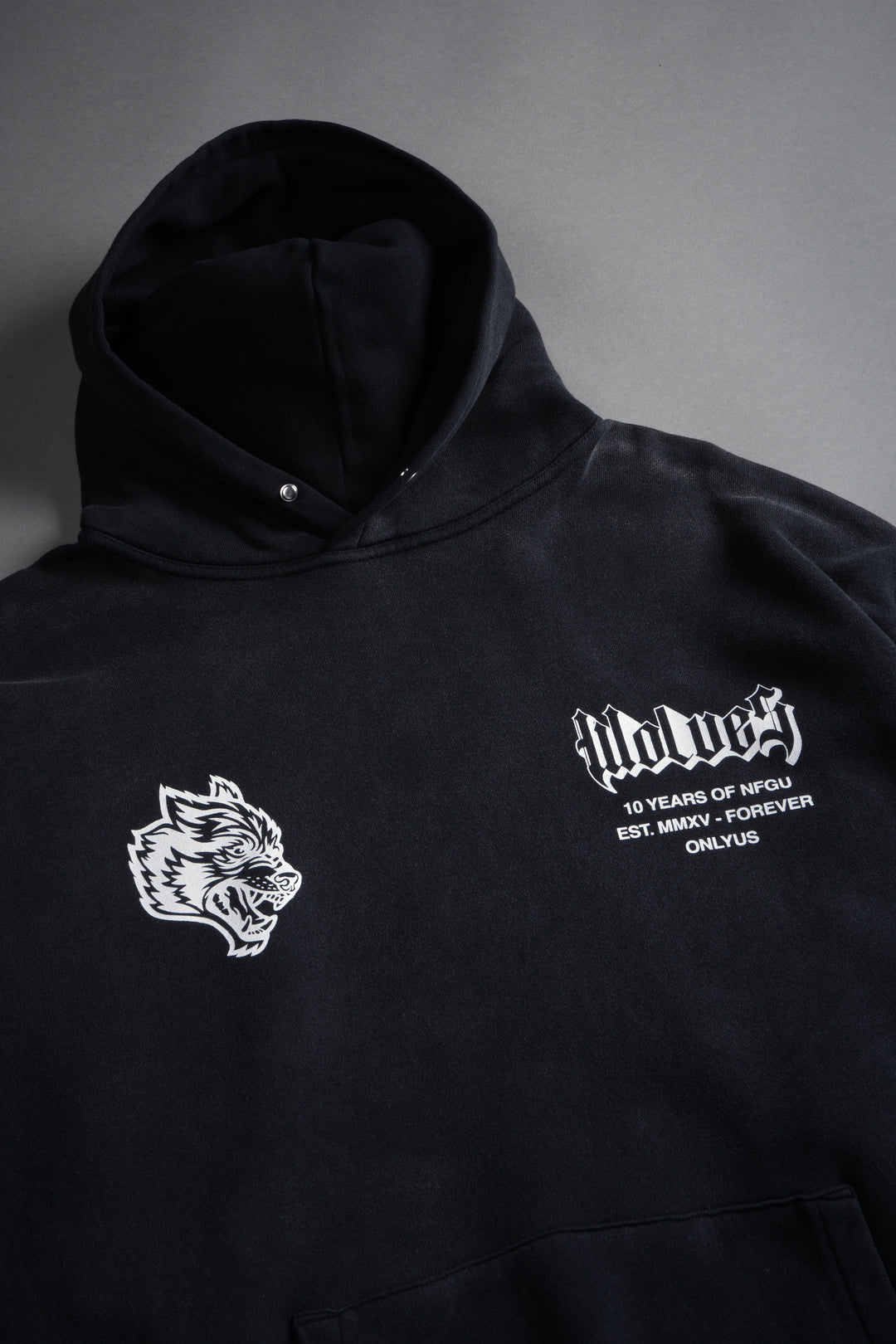 10 Years of NFGU "Pierce" Hoodie in Black Drift Wash