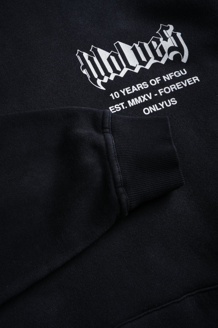 10 Years of NFGU "Pierce" Hoodie in Black Drift Wash