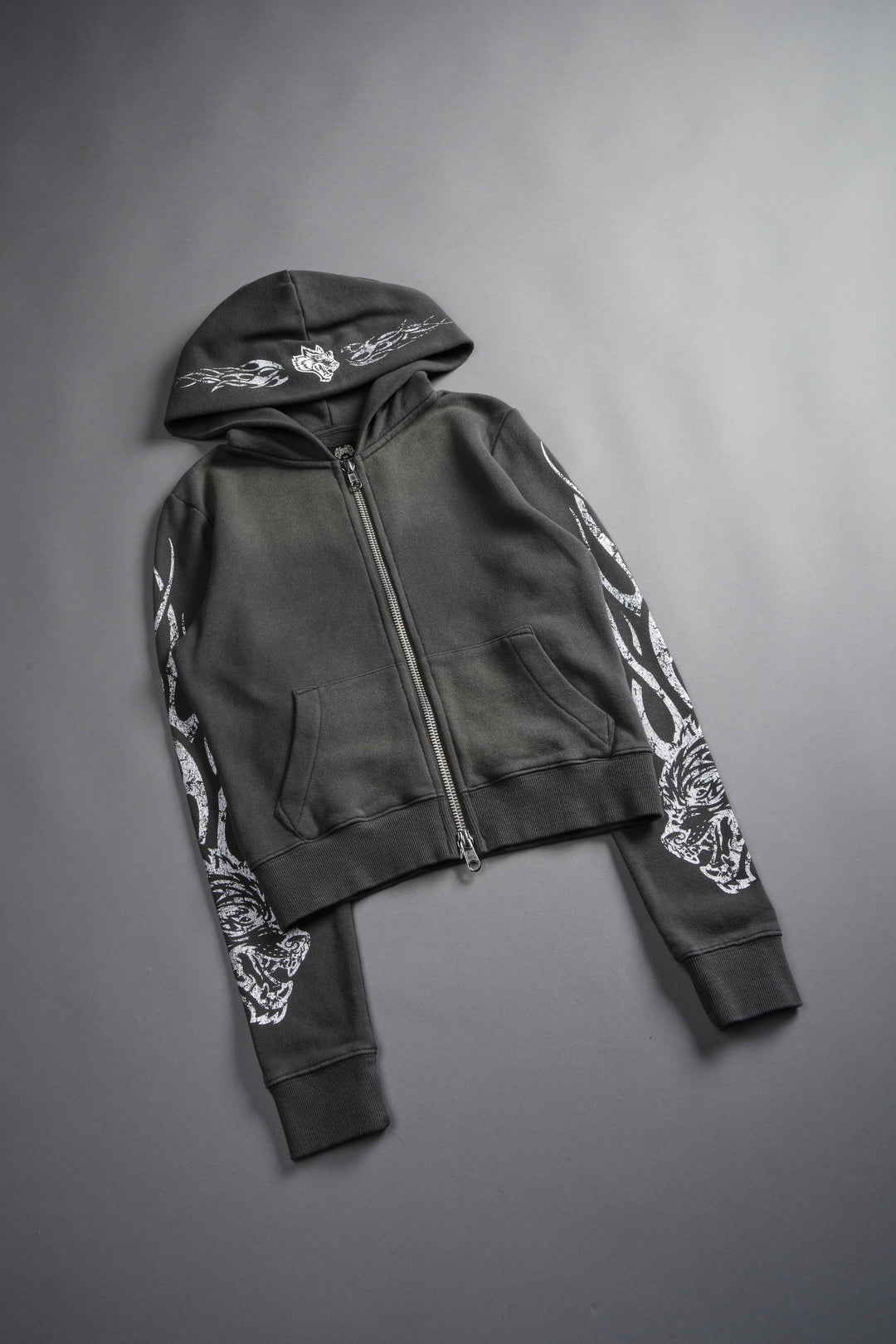 Finite Flame "Iris" Zip Up She Hoodie in Wolf Gray Drift Wash