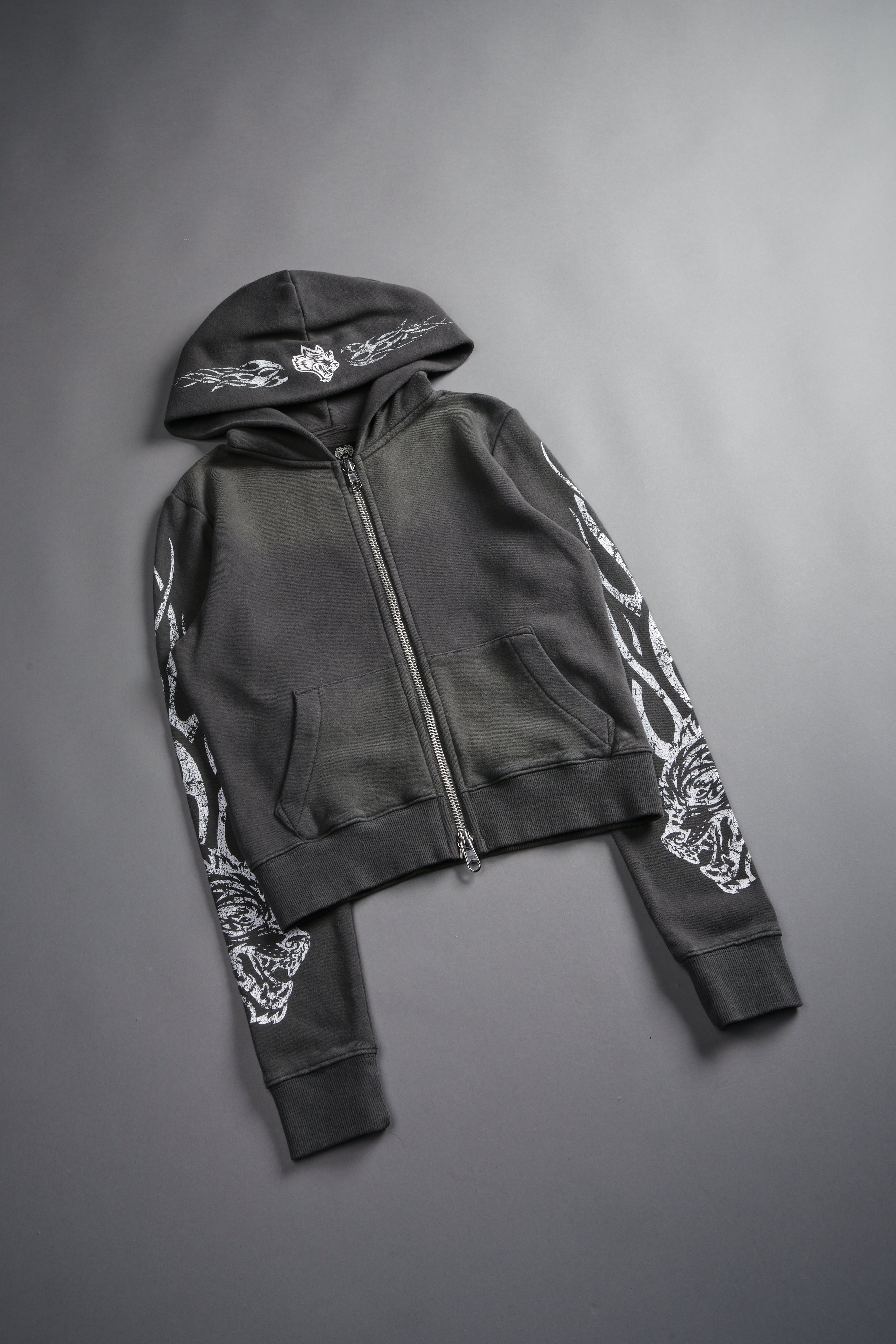 Finite Flame "Iris" Zip Up She Hoodie in Wolf Gray Drift Wash