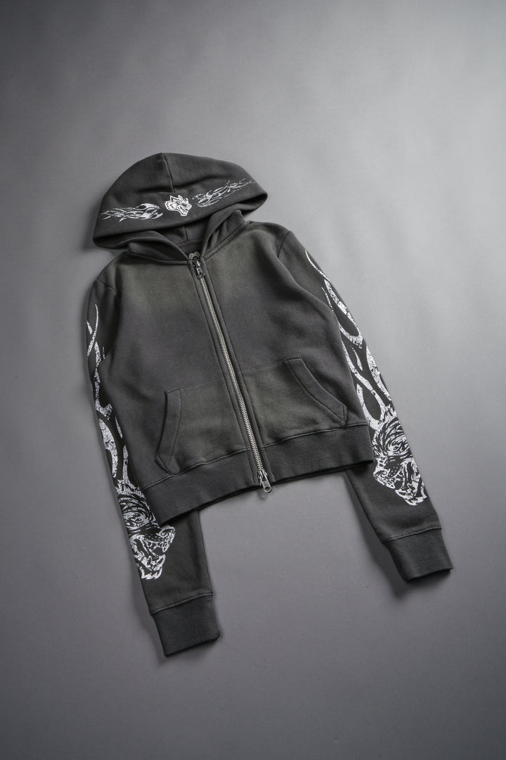 Finite Flame "Iris" Zip Up She Hoodie in Wolf Gray Drift Wash
