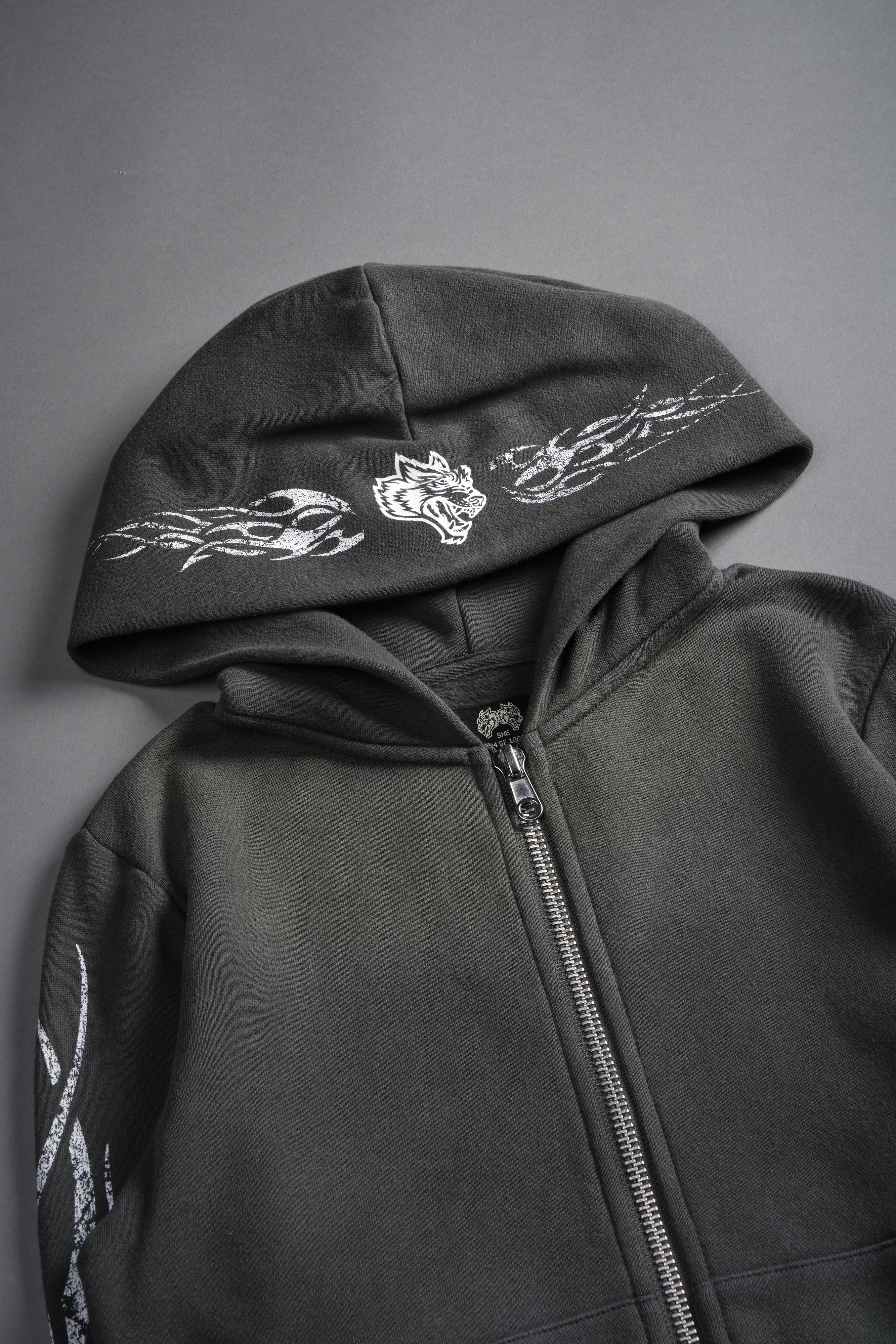 Finite Flame "Iris" Zip Up She Hoodie in Wolf Gray Drift Wash