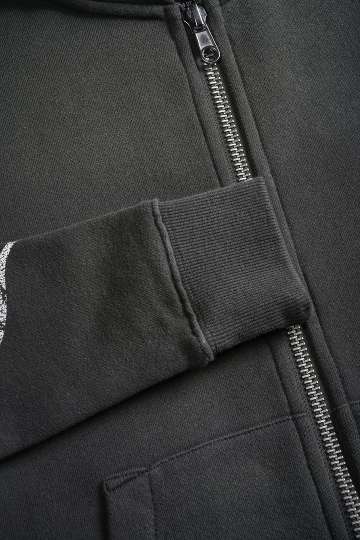 Finite Flame "Iris" Zip Up She Hoodie in Wolf Gray Drift Wash