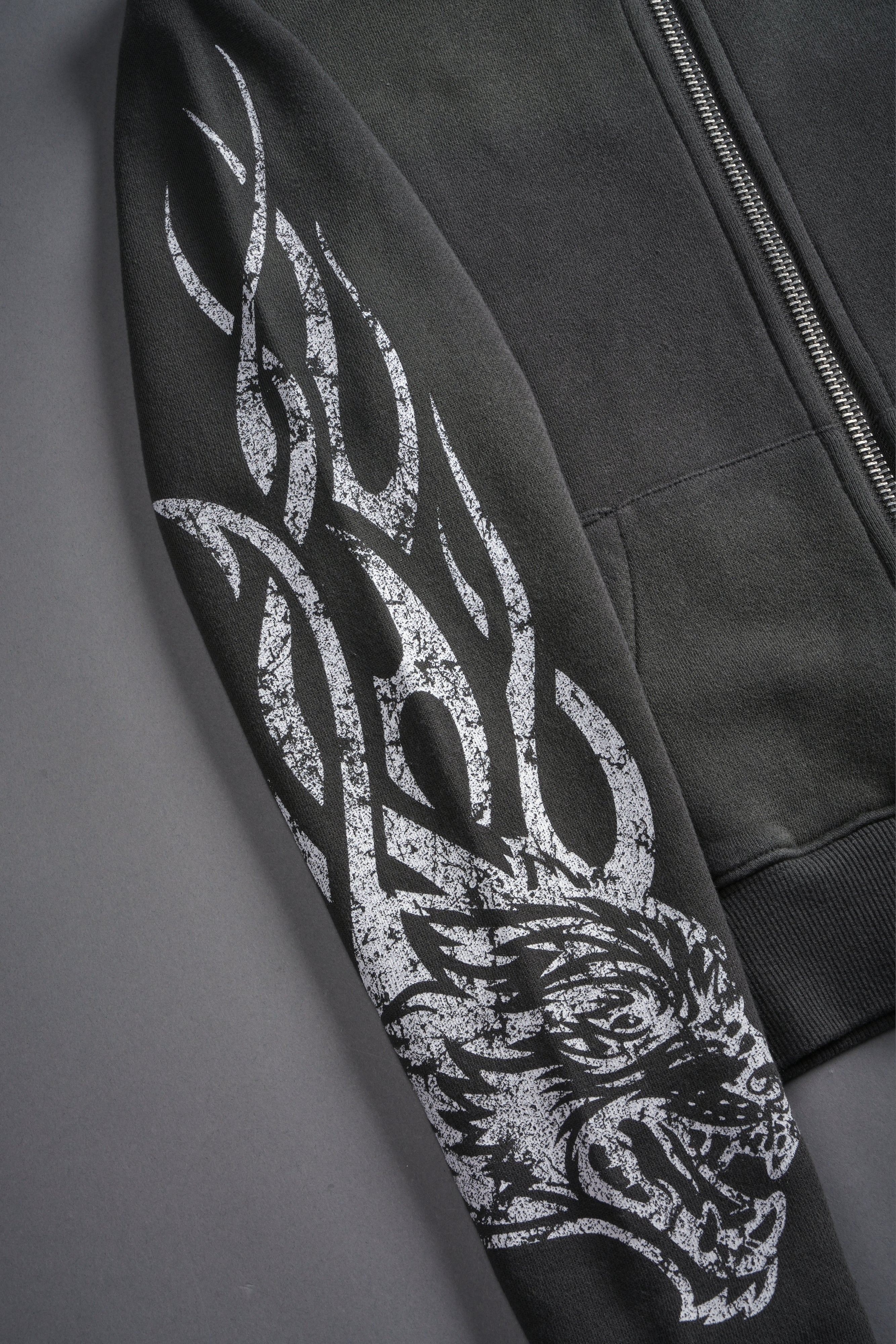 Finite Flame "Iris" Zip Up She Hoodie in Wolf Gray Drift Wash