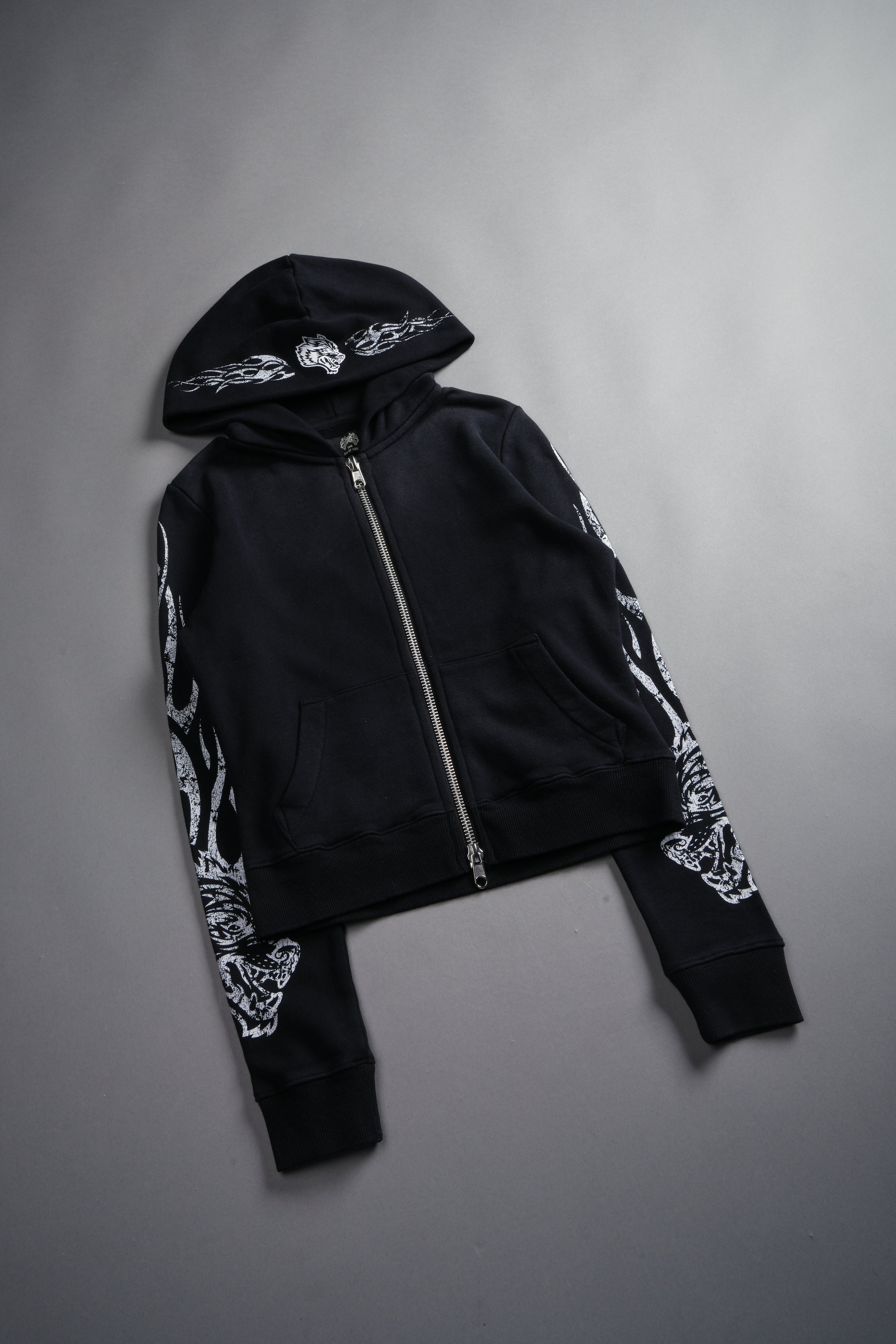 Finite Flame "Iris" Zip Up She Hoodie in Black Drift Wash