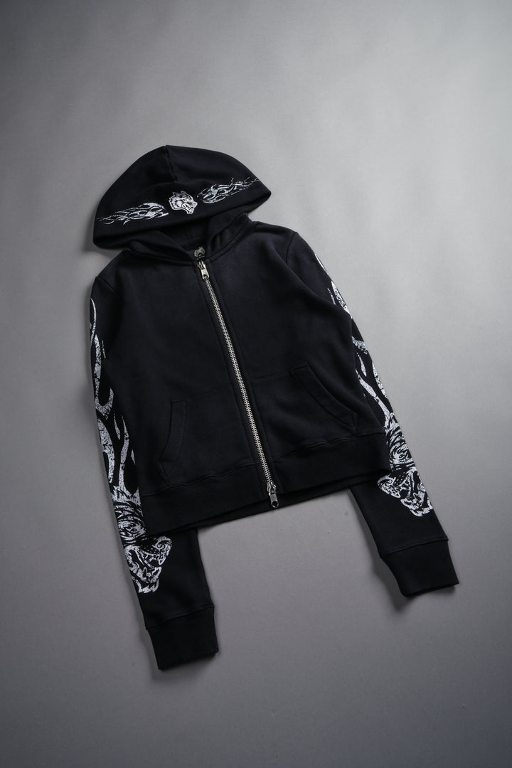 Finite Flame "Iris" Zip Up She Hoodie in Black Drift Wash