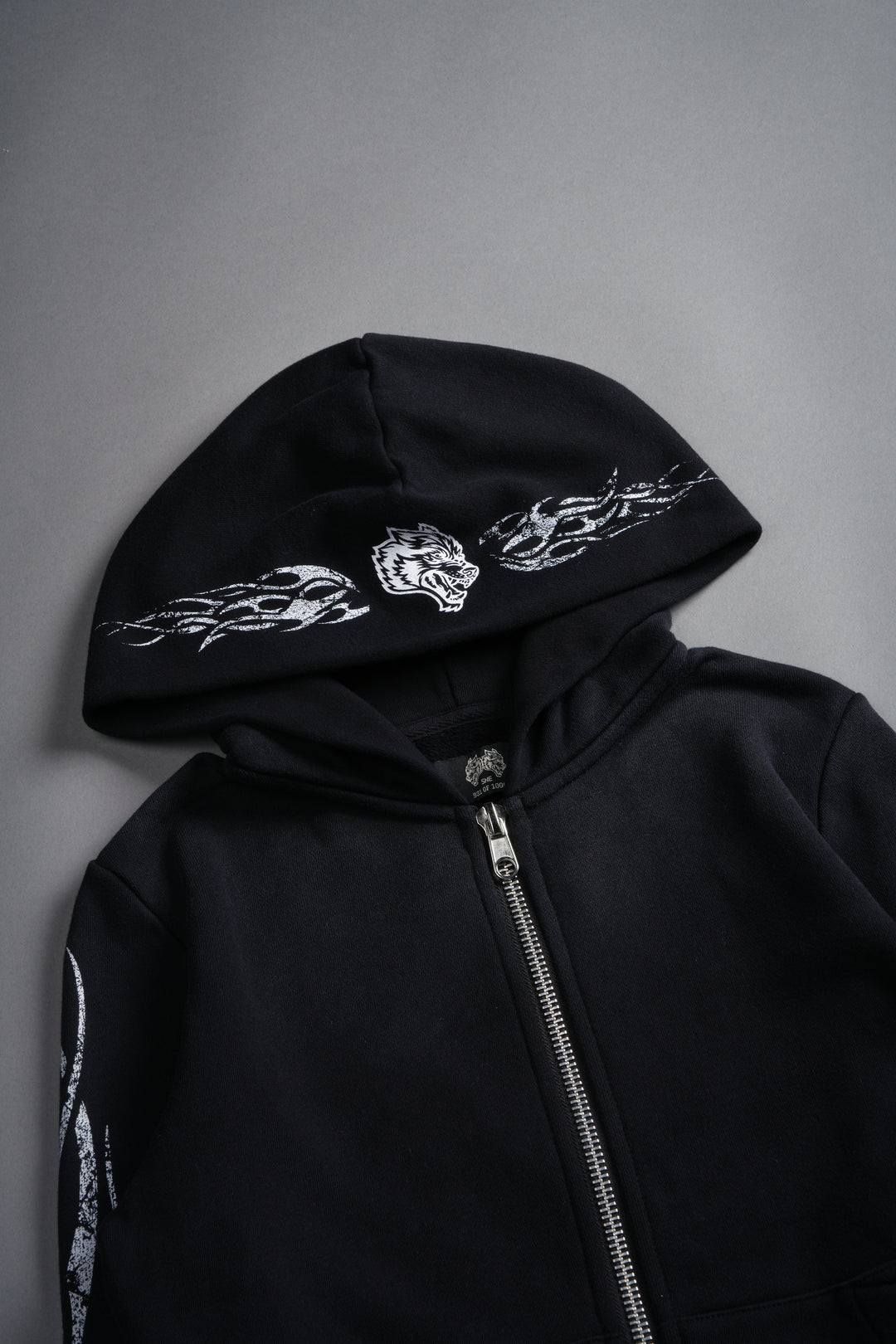Finite Flame "Iris" Zip Up She Hoodie in Black Drift Wash