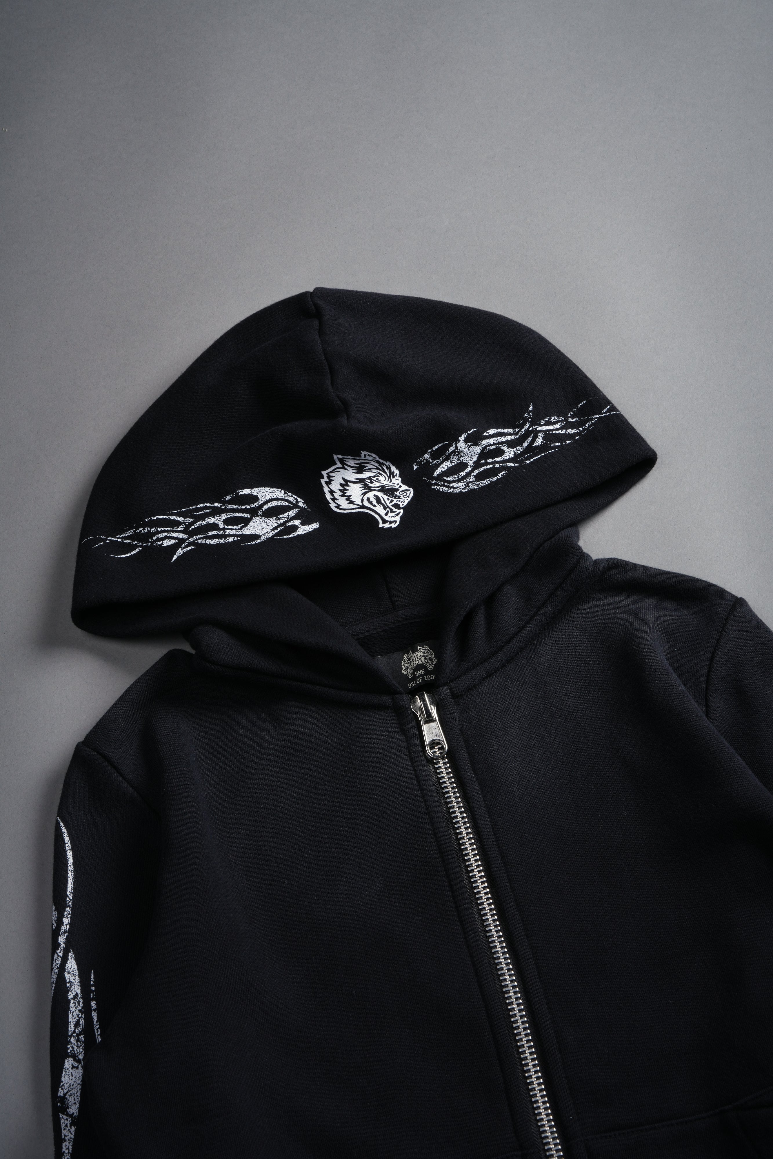 Finite Flame "Iris" Zip Up She Hoodie in Black Drift Wash