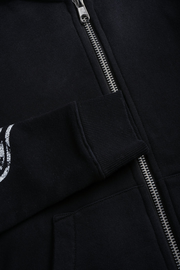 Finite Flame "Iris" Zip Up She Hoodie in Black Drift Wash