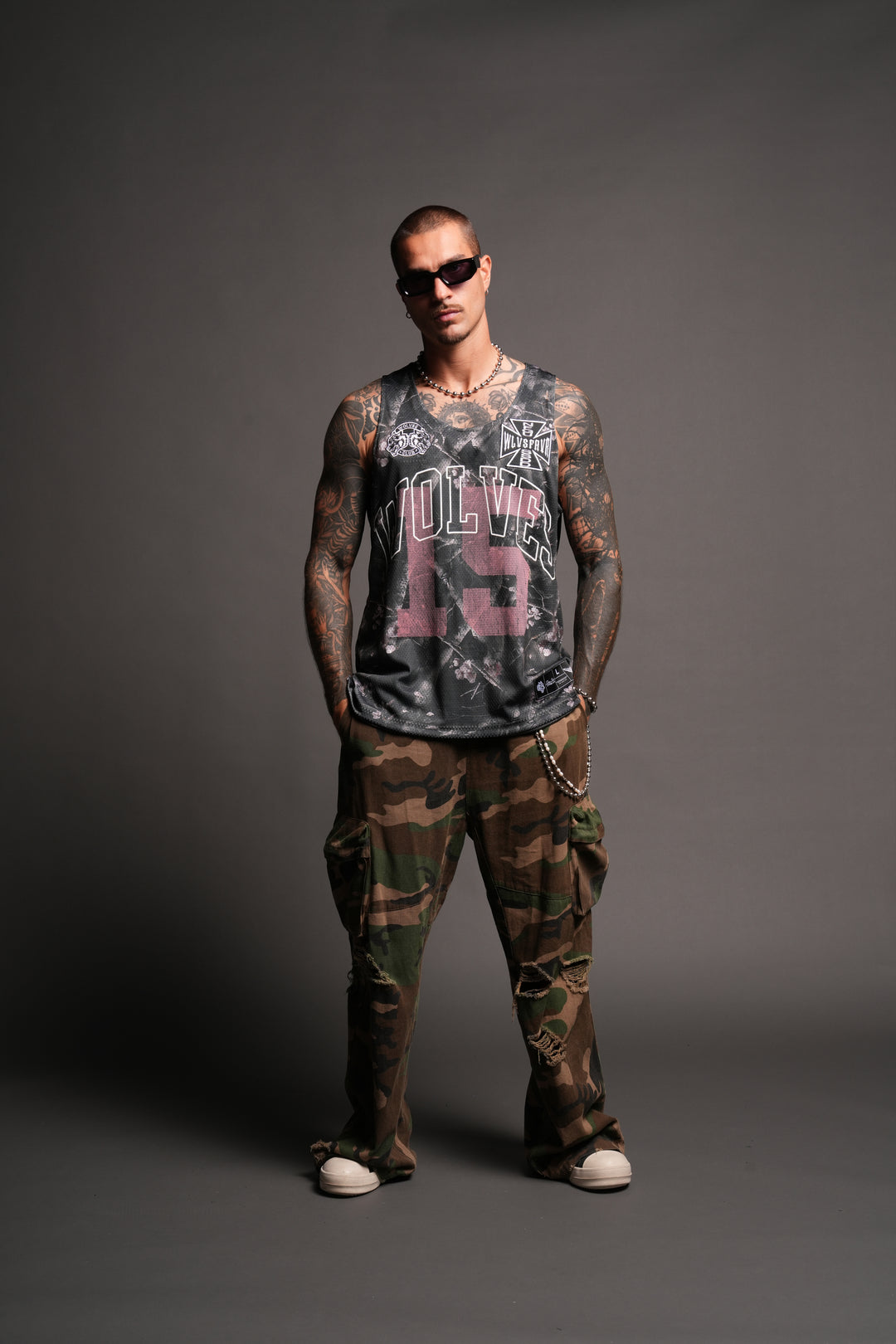 Shadow Blossom Reversible Bball Jersey In Slate Gray / All Of Us Camo
