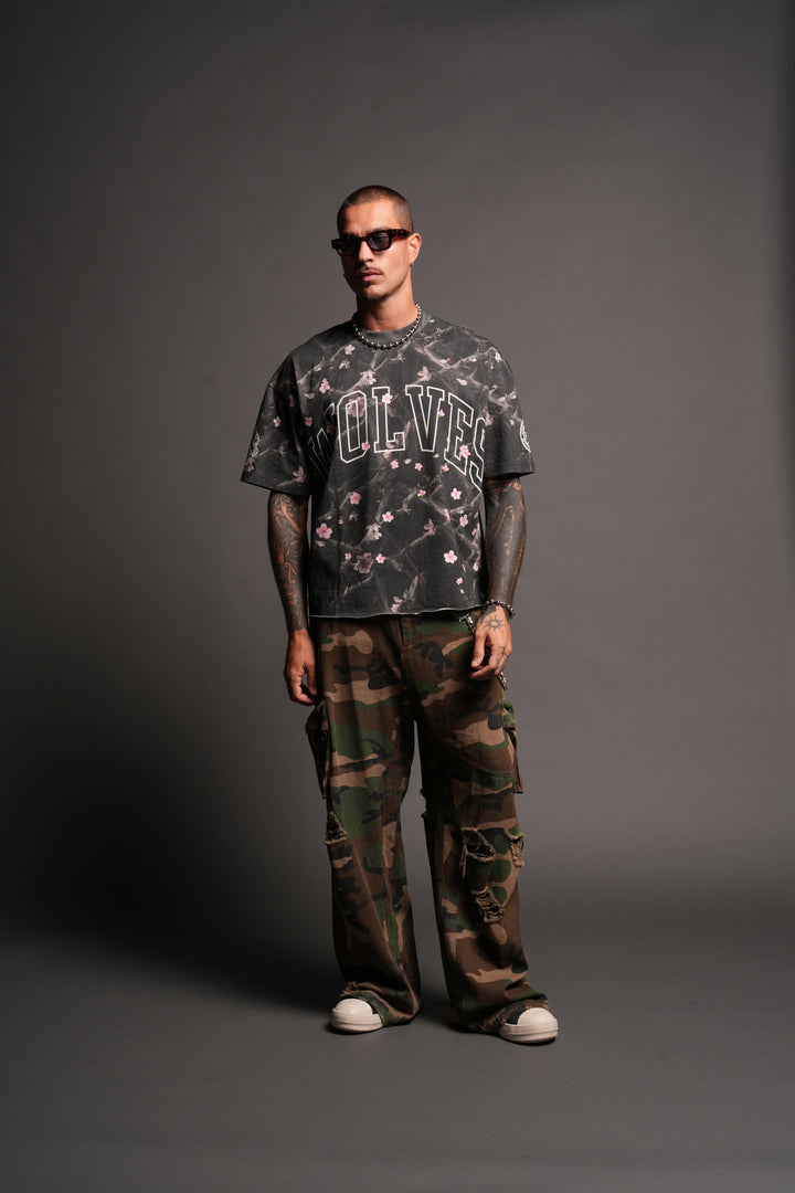 Loyalty Sakura Grunge Mid Length Raw Hem Tee In All Of Us Camo