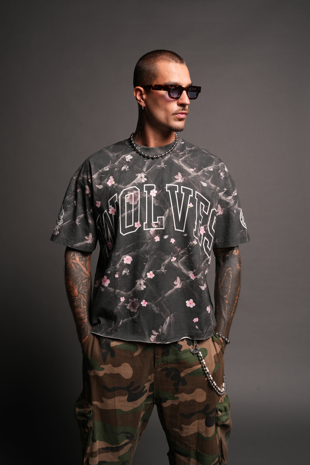 Loyalty Sakura Grunge Mid Length Raw Hem Tee In All Of Us Camo