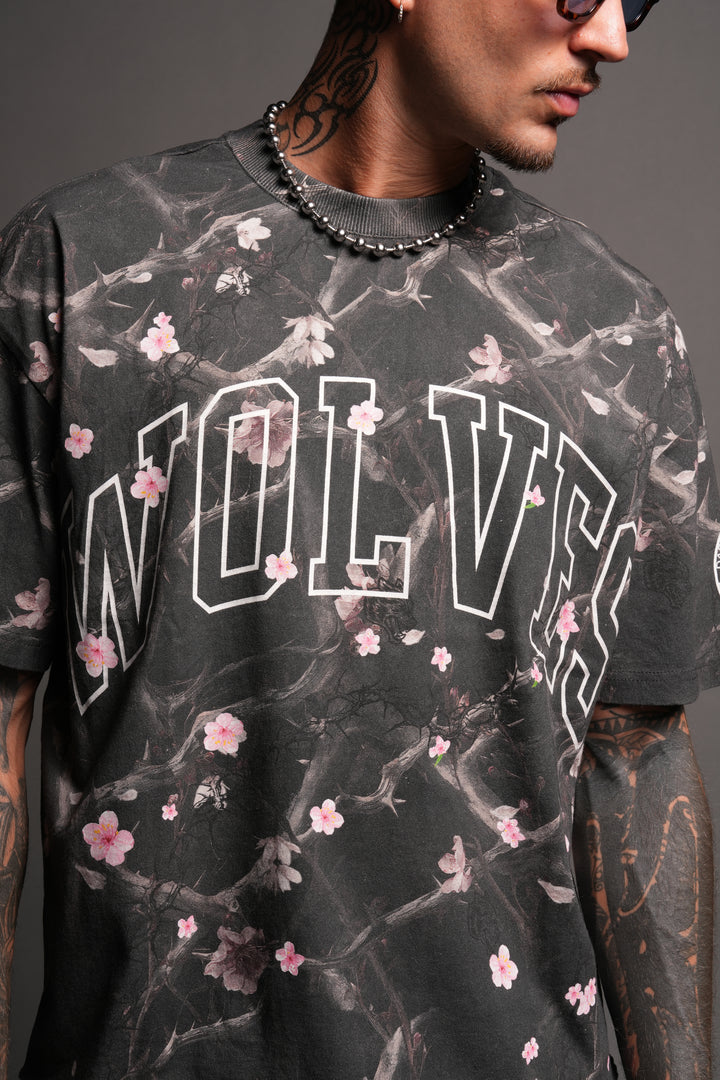 Loyalty Sakura Grunge Mid Length Raw Hem Tee In All Of Us Camo