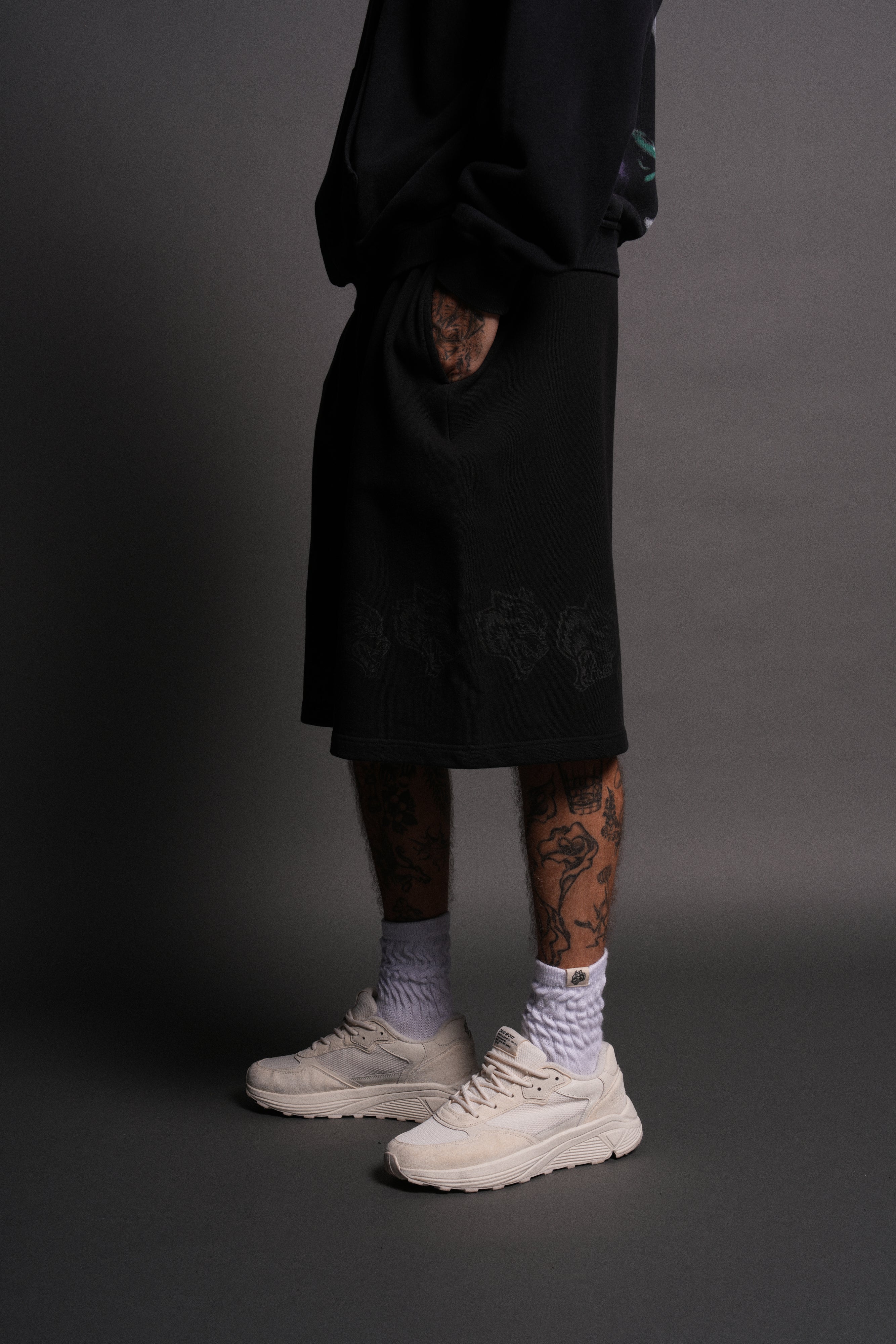 Only Wolves Oversized Osiris Sweat Shorts in Black