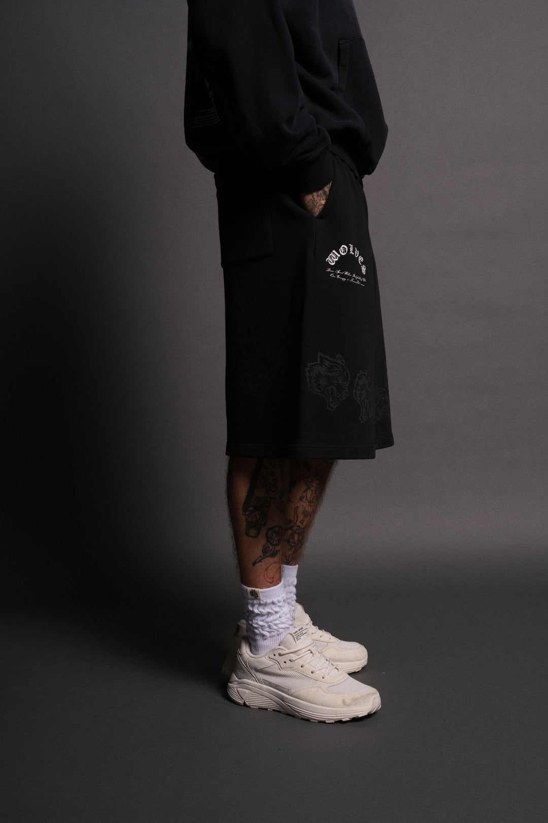 Only Wolves Oversized Osiris Sweat Shorts in Black